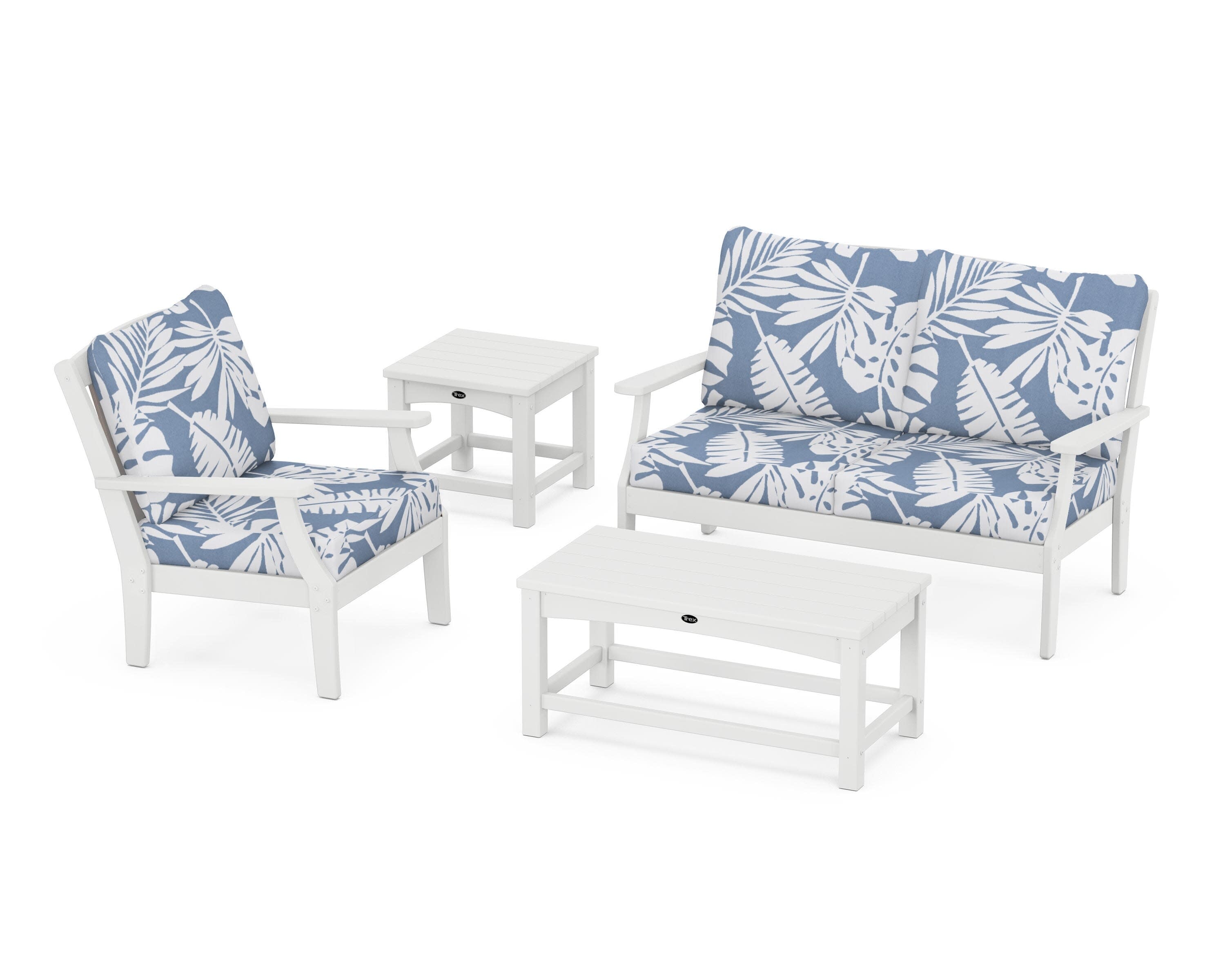 Yacht Club 4-Piece Deep Seating Set in Classic White / Leaf Sky Blue