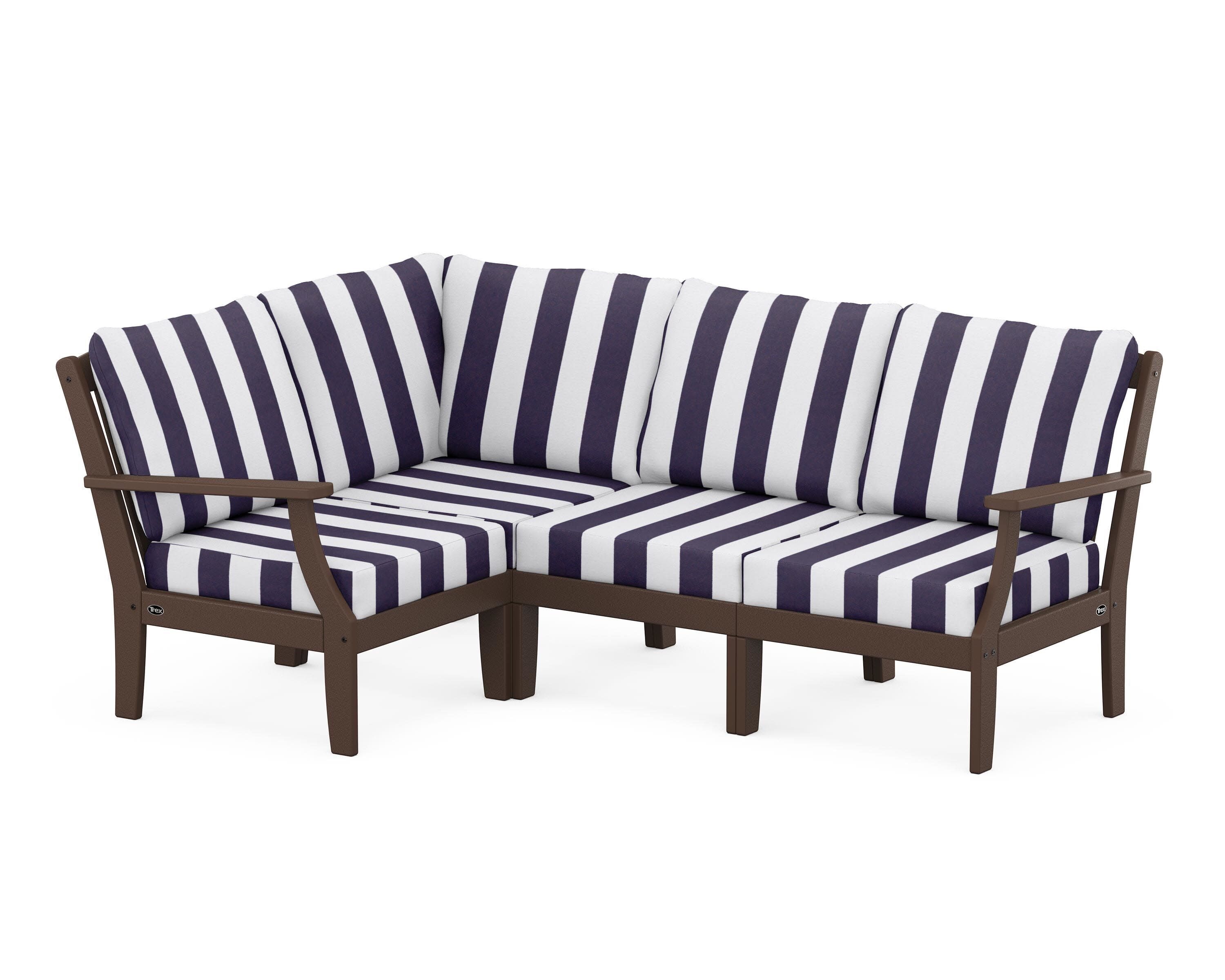 Yacht Club Modular 4-Piece Deep Seating Set in Vintage Lantern / Cabana Stripe Navy