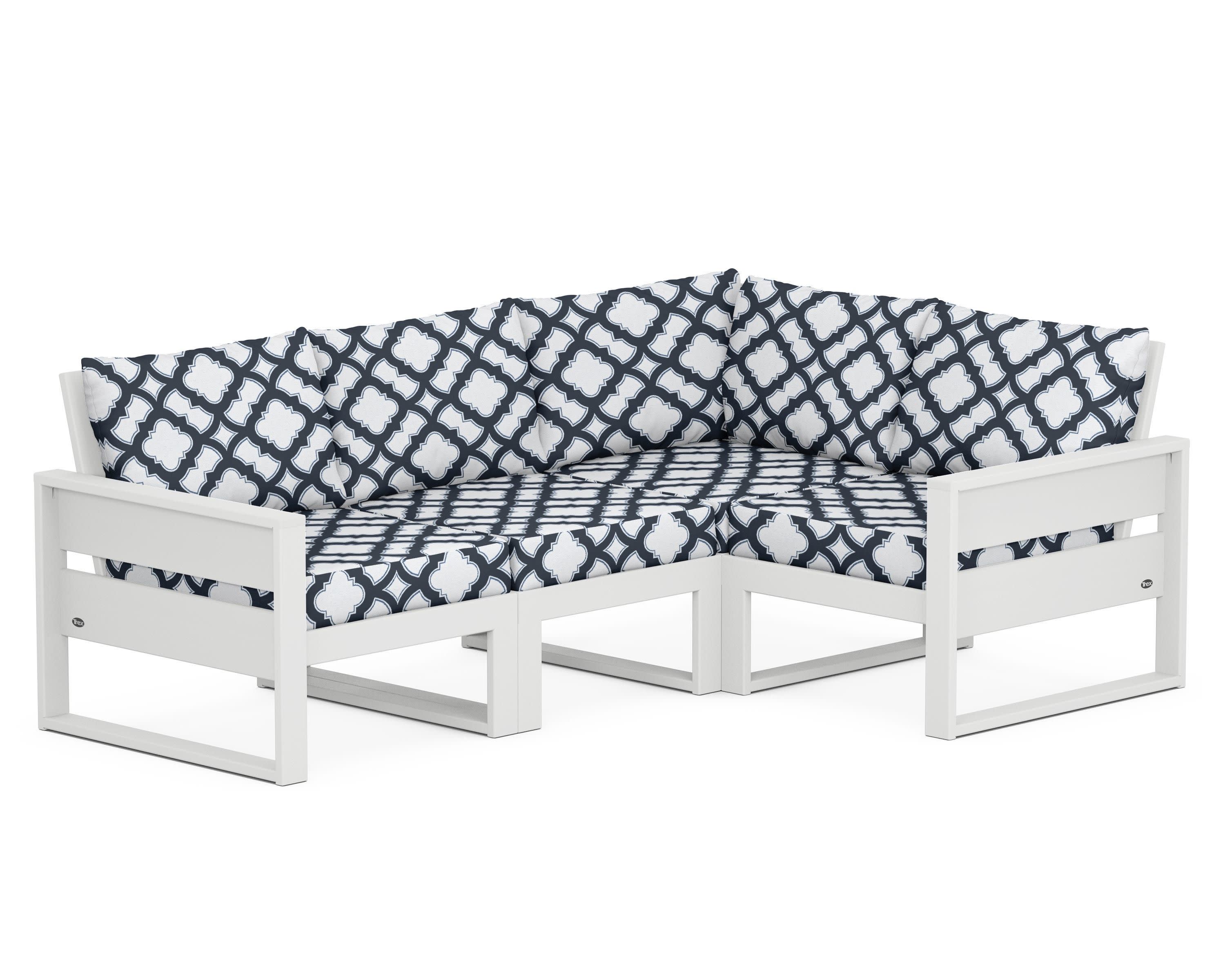 Eastport 4- Piece Sectional in Classic White / Trellis Marine Indigo