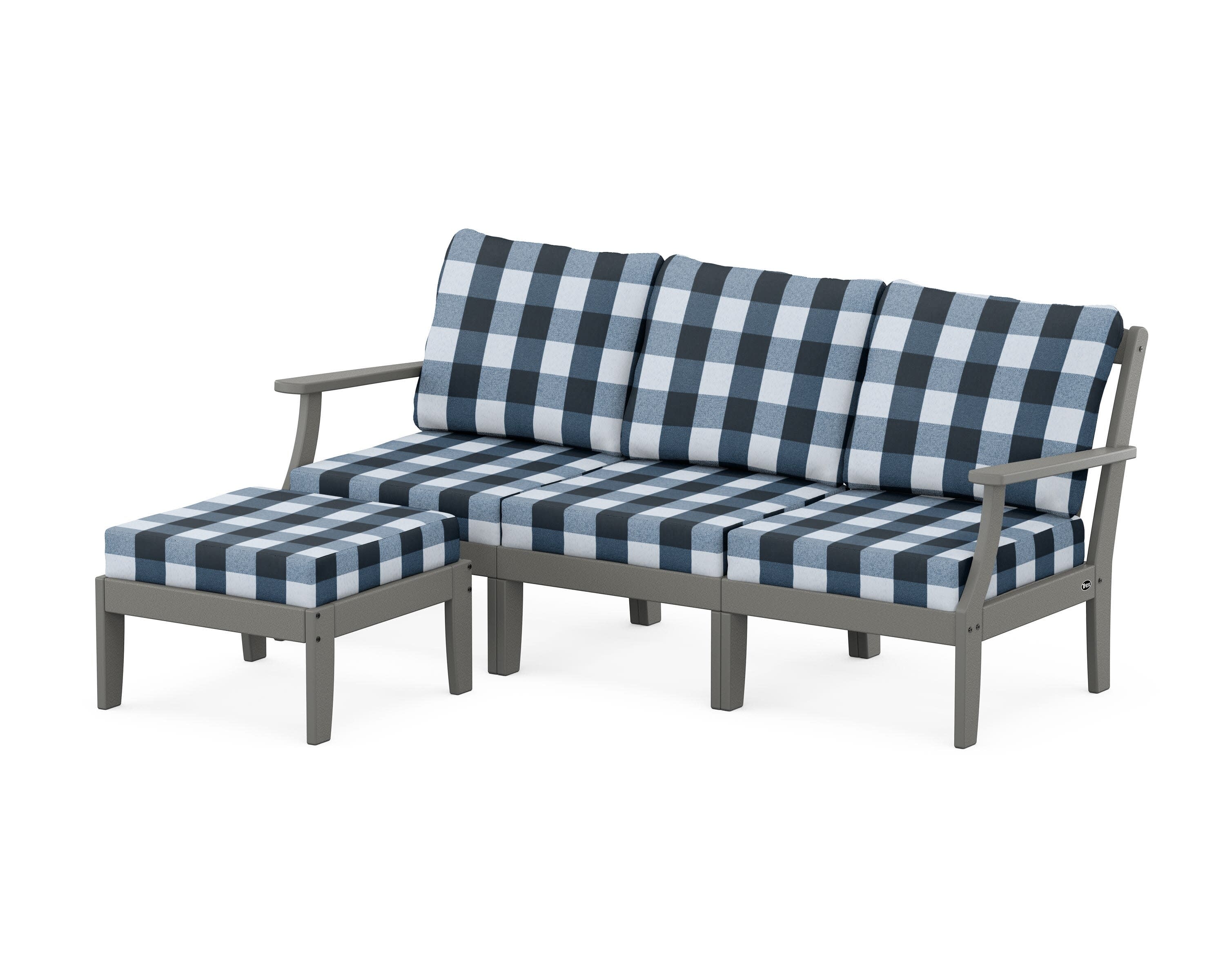 Yacht Club Modular 4-Piece Deep Seating Set with Ottoman in Stepping Stone / Buffalo Plaid Marine Indigo