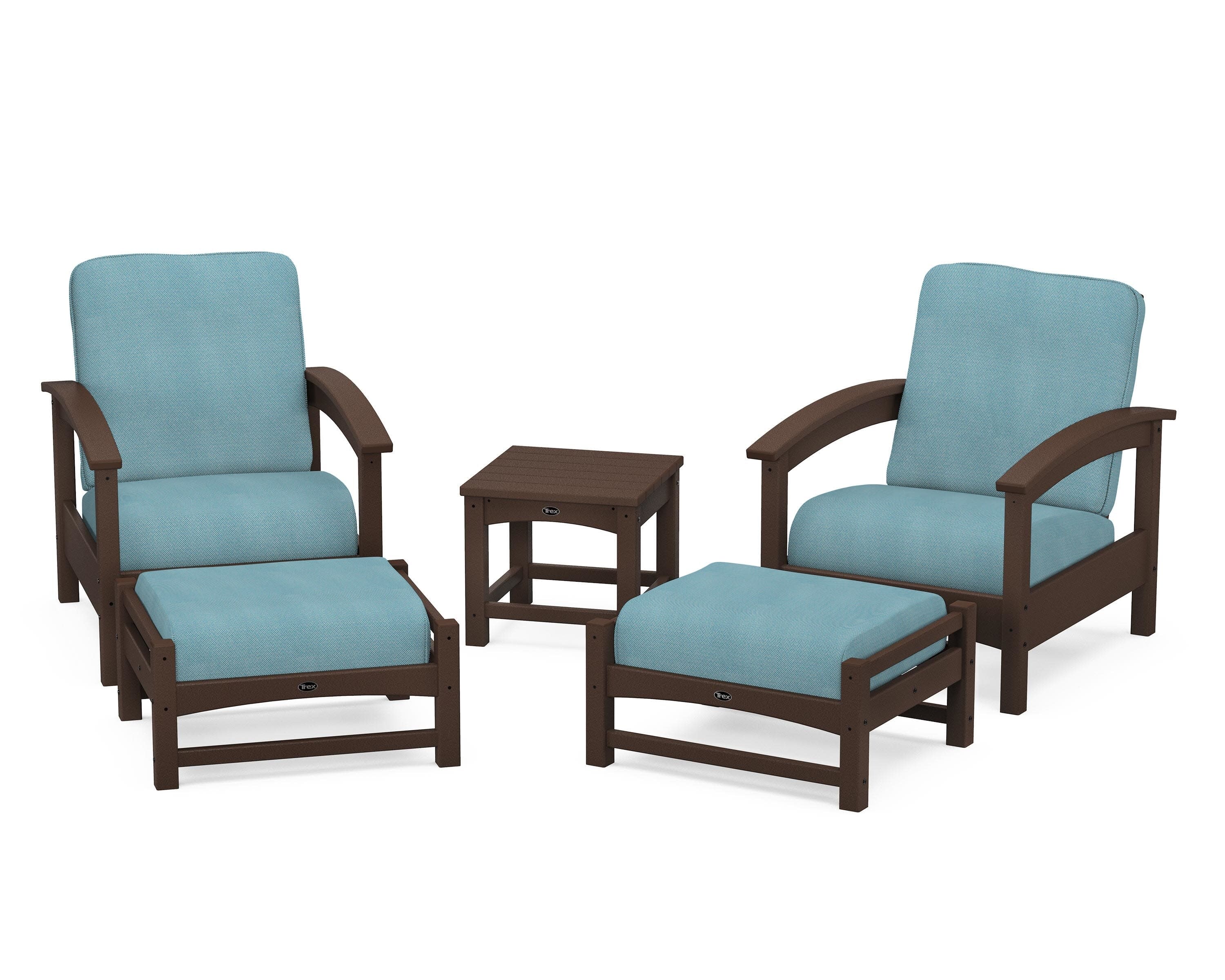 Rockport 5-Piece Deep Seating Set in Vintage Lantern / Lattice Sky Blue