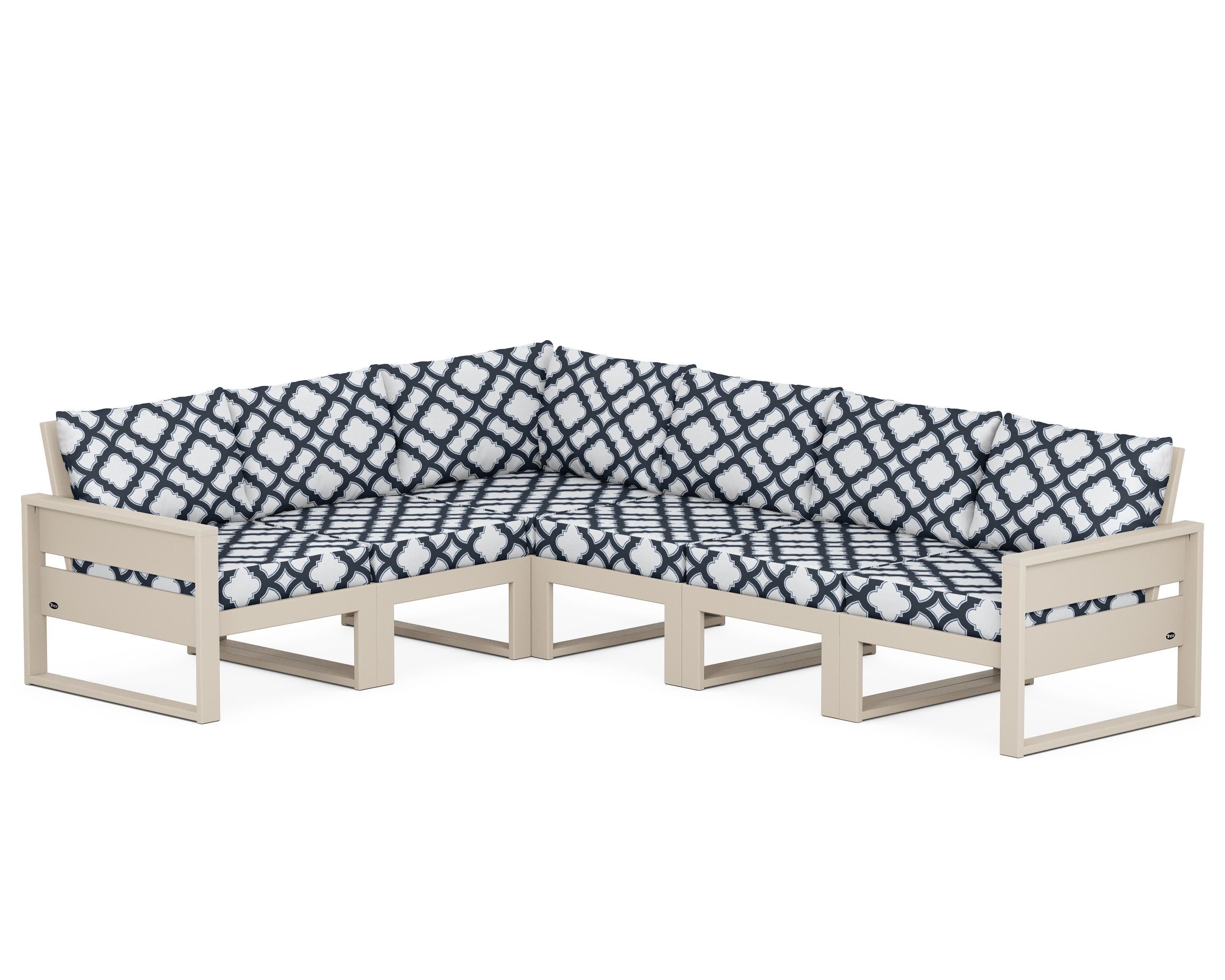 Eastport 6-Piece Sectional in Sand Castle / Trellis Marine Indigo