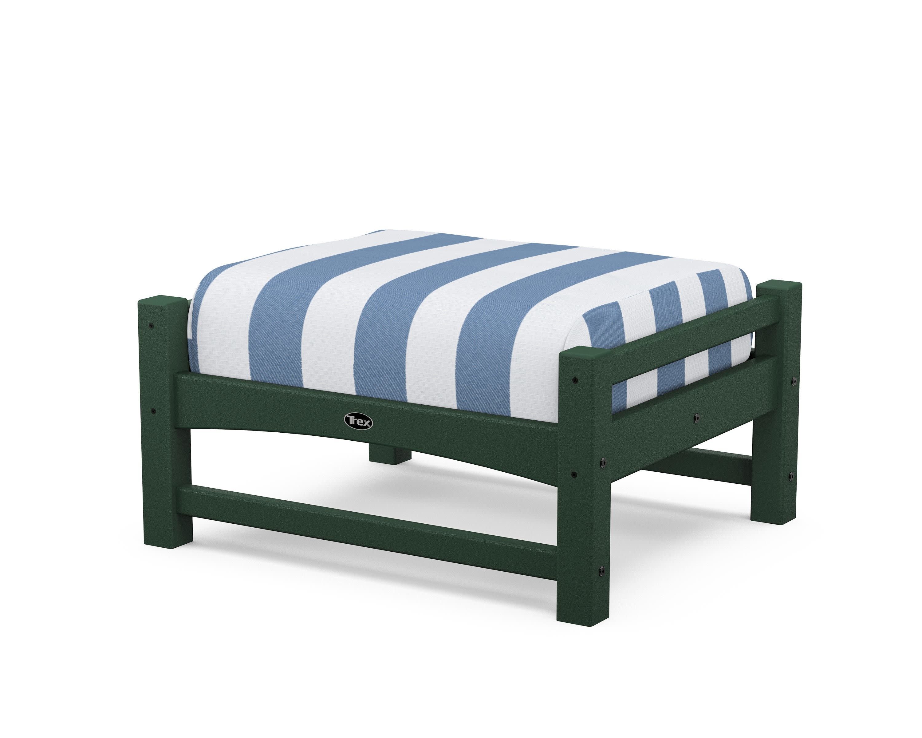 Rockport Club Ottoman in Rainforest Canopy / Cabana Stripe Sky Blue