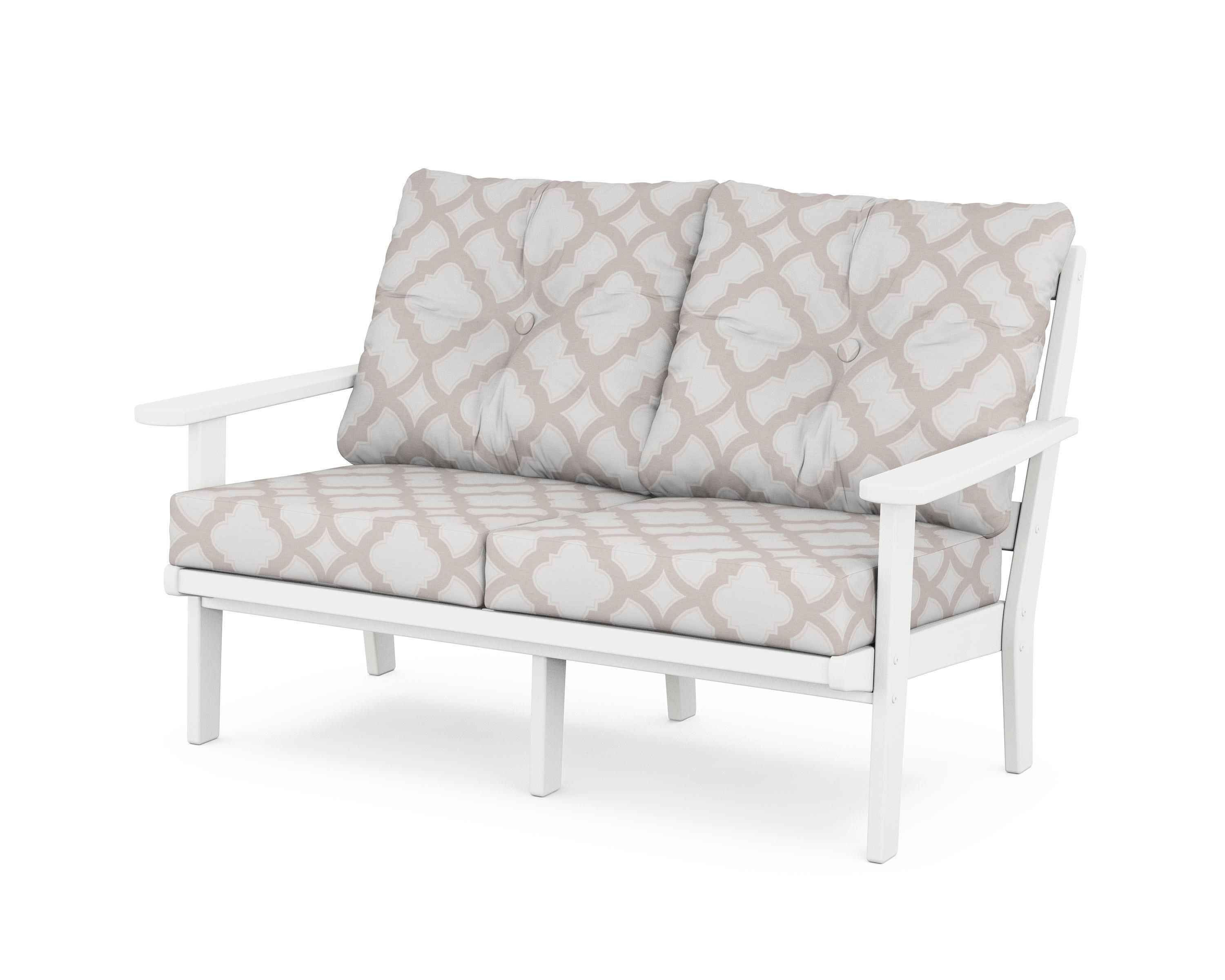 Cape Cod Deep Seating Loveseat in Classic White / Trellis Dune Burlap