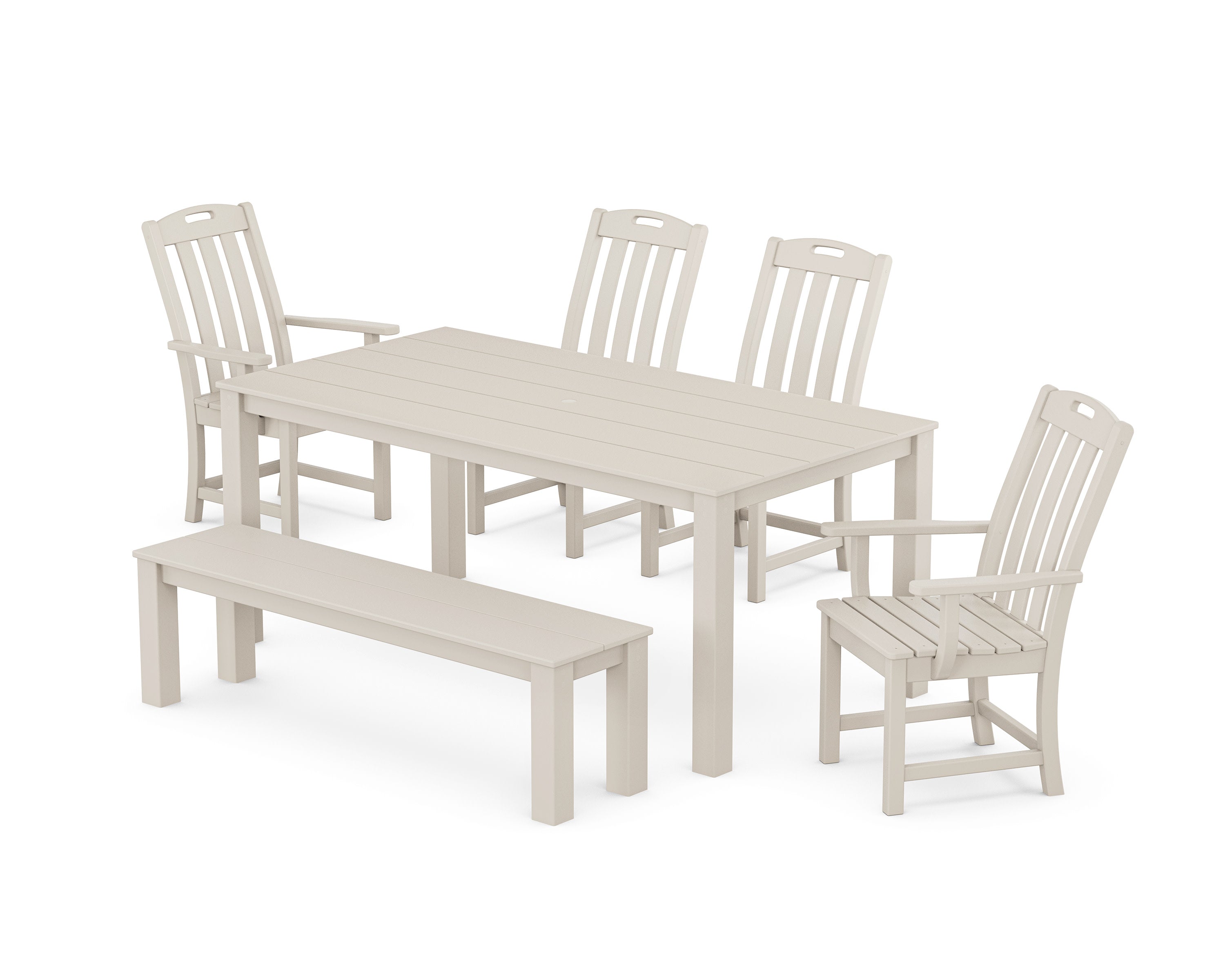 Yacht Club 6-Piece Parsons Dining Set with Bench in Sand Castle