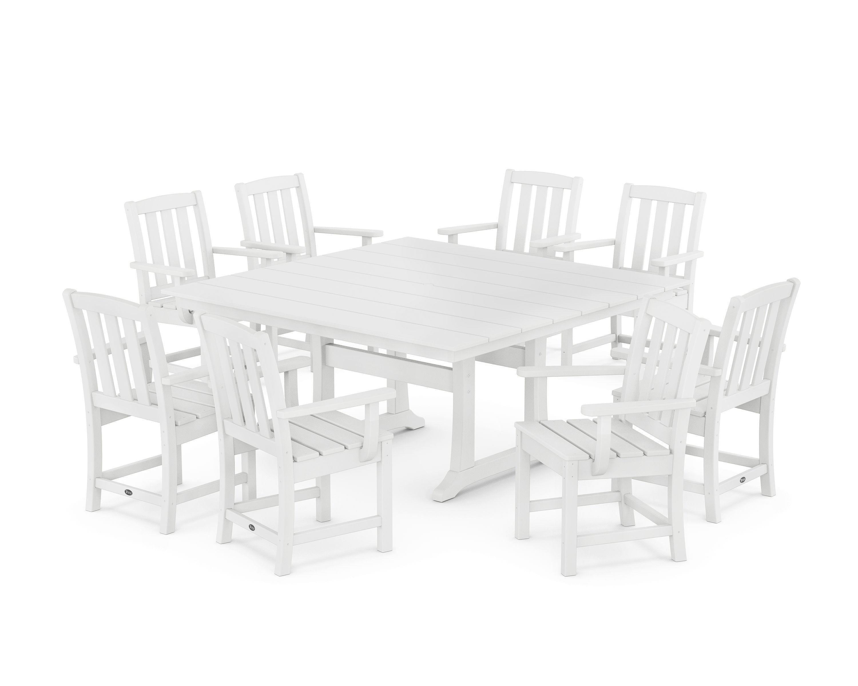 Cape Cod 9-Piece Square Farmhouse Dining Set with Trestle Legs in Classic White