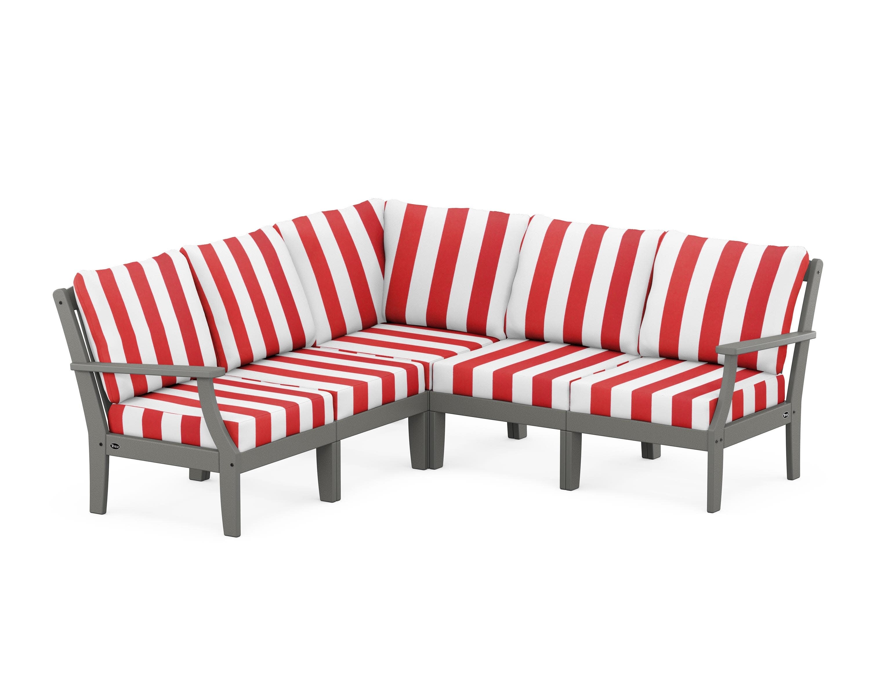 Yacht Club Modular 5-Piece Deep Seating Set in Stepping Stone / Cabana Stripe Crimson