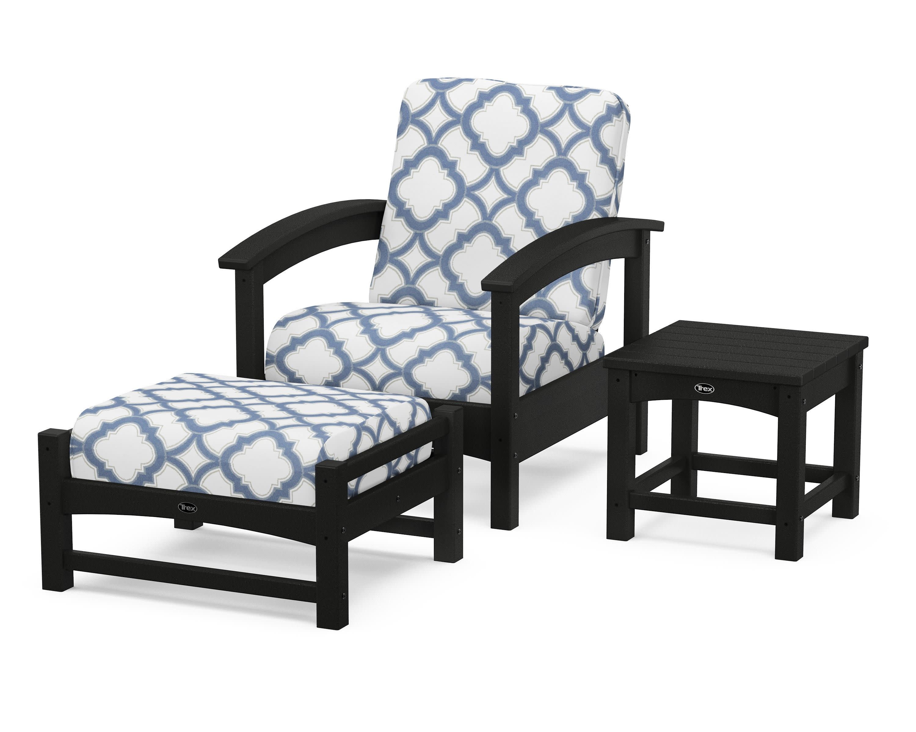 Rockport 3-Piece Deep Seating Set in Charcoal Black / Trellis Sky Blue