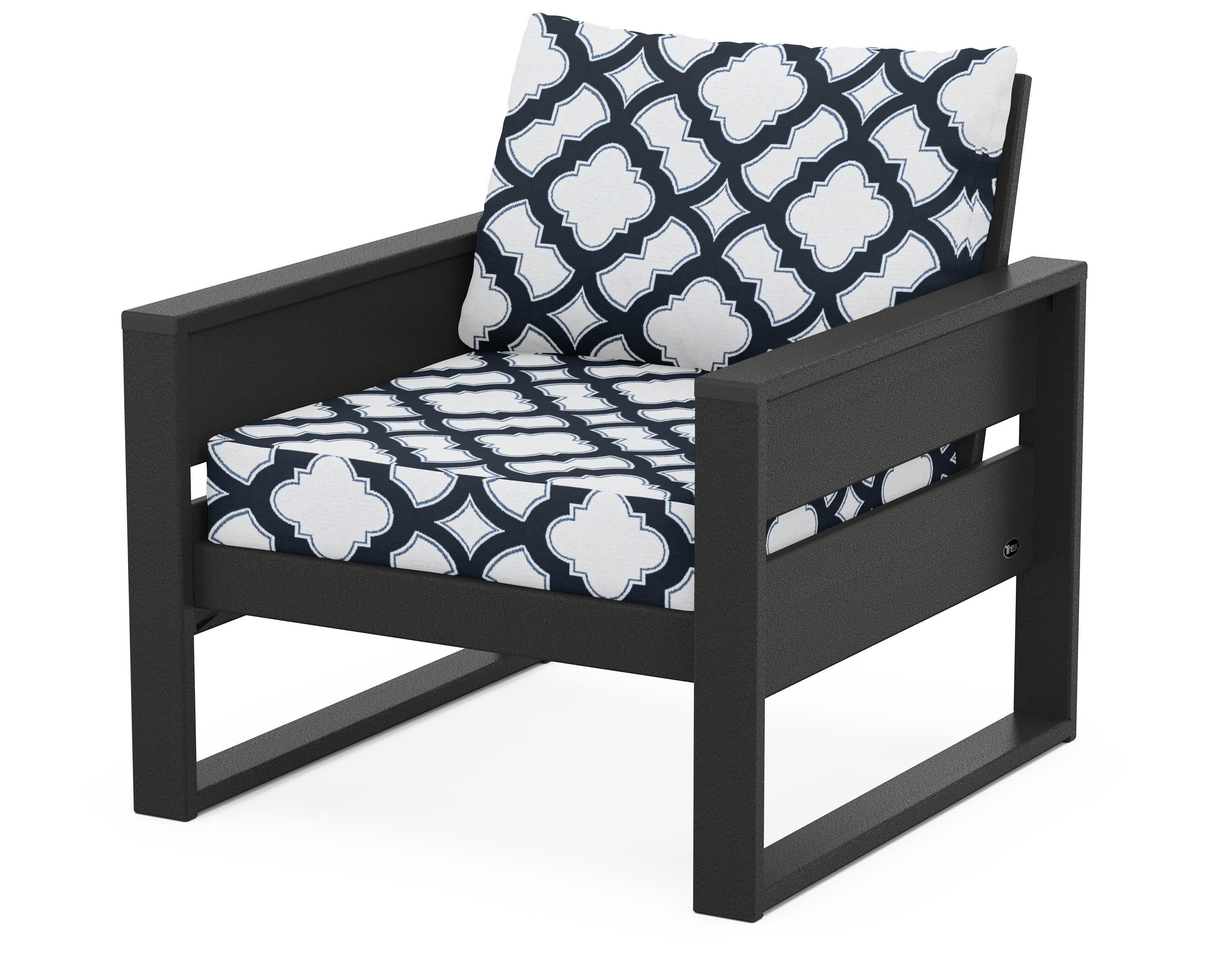 Eastport Club Chair in Charcoal Black / Trellis Marine Indigo