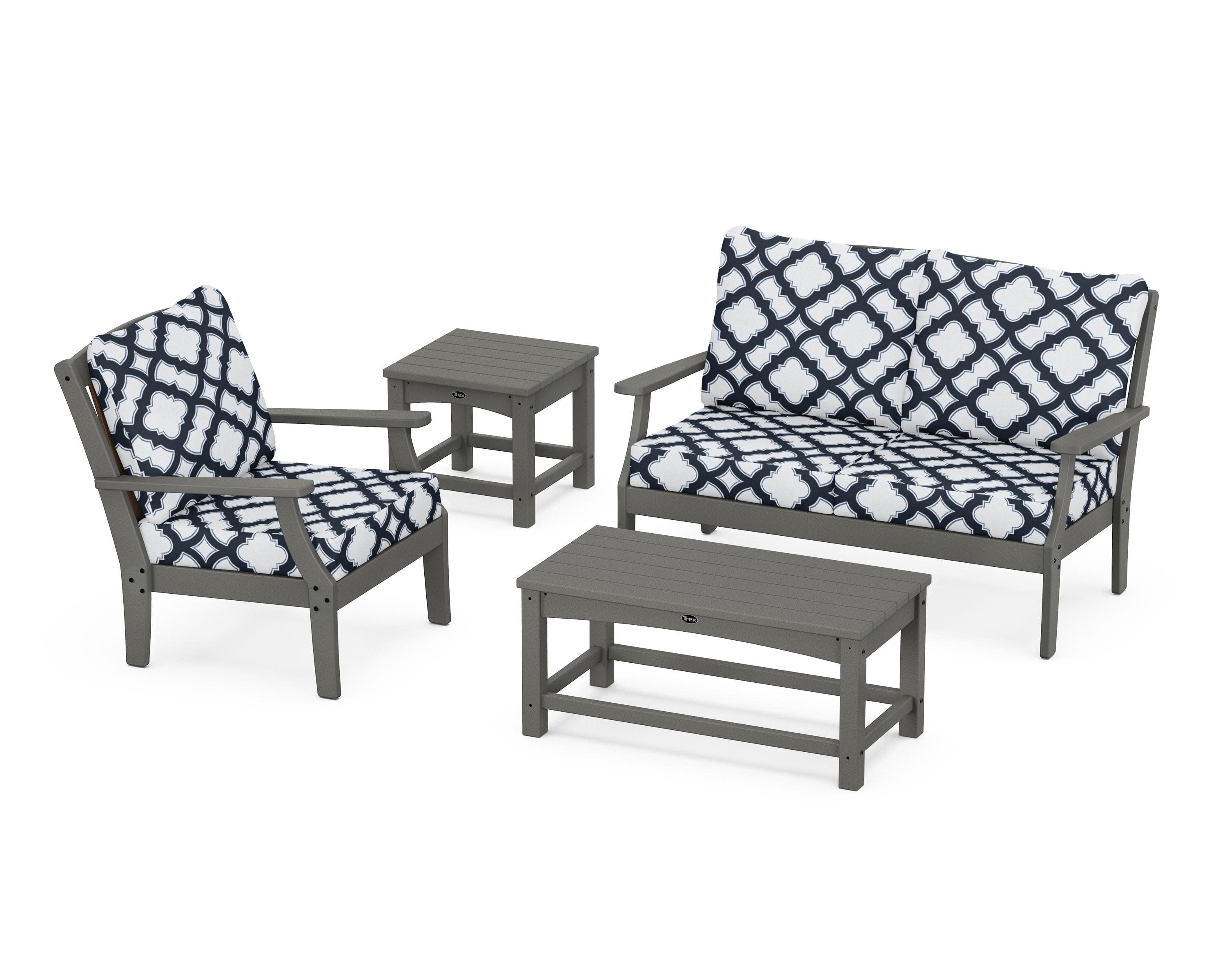 Yacht Club 4-Piece Deep Seating Set in Stepping Stone / Trellis Marine Indigo