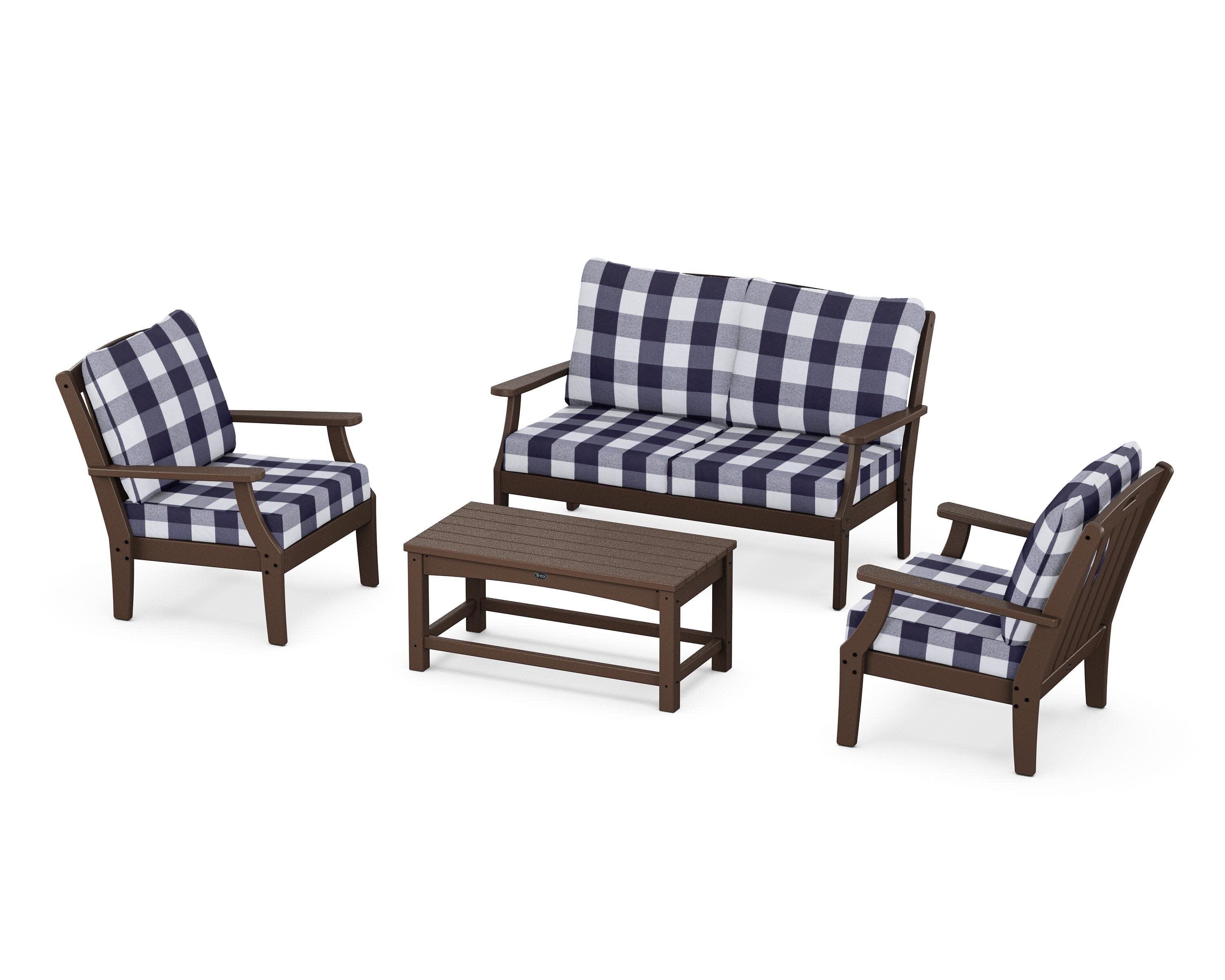 Yacht Club 4-Piece Deep Seating Chair Set in Vintage Lantern / Buffalo Plaid Navy