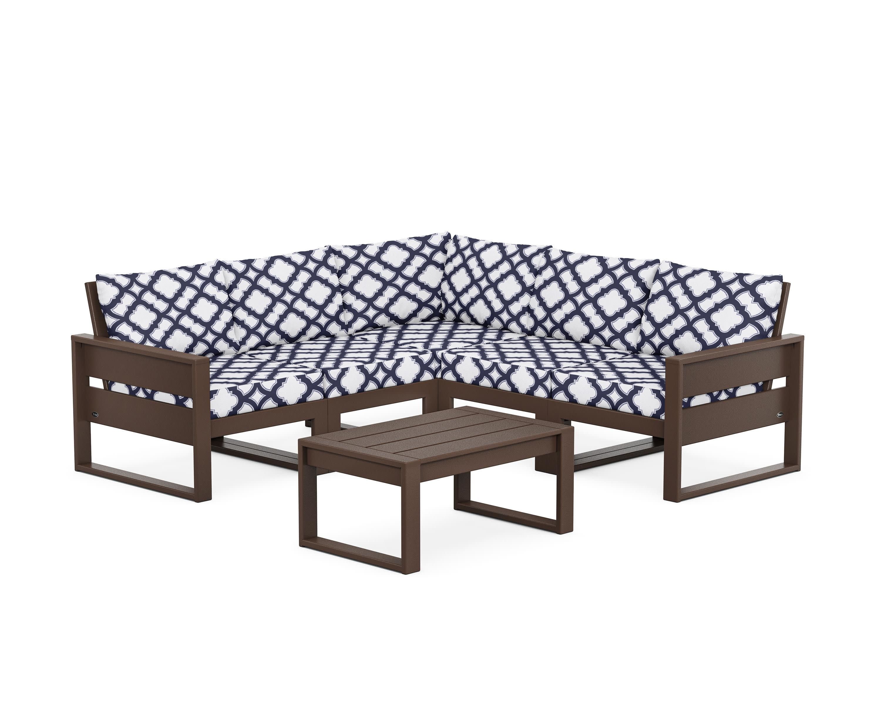 Eastport 6-Piece Deep Seating Sectional + Coffee Table Set in Vintage Lantern / Trellis Navy