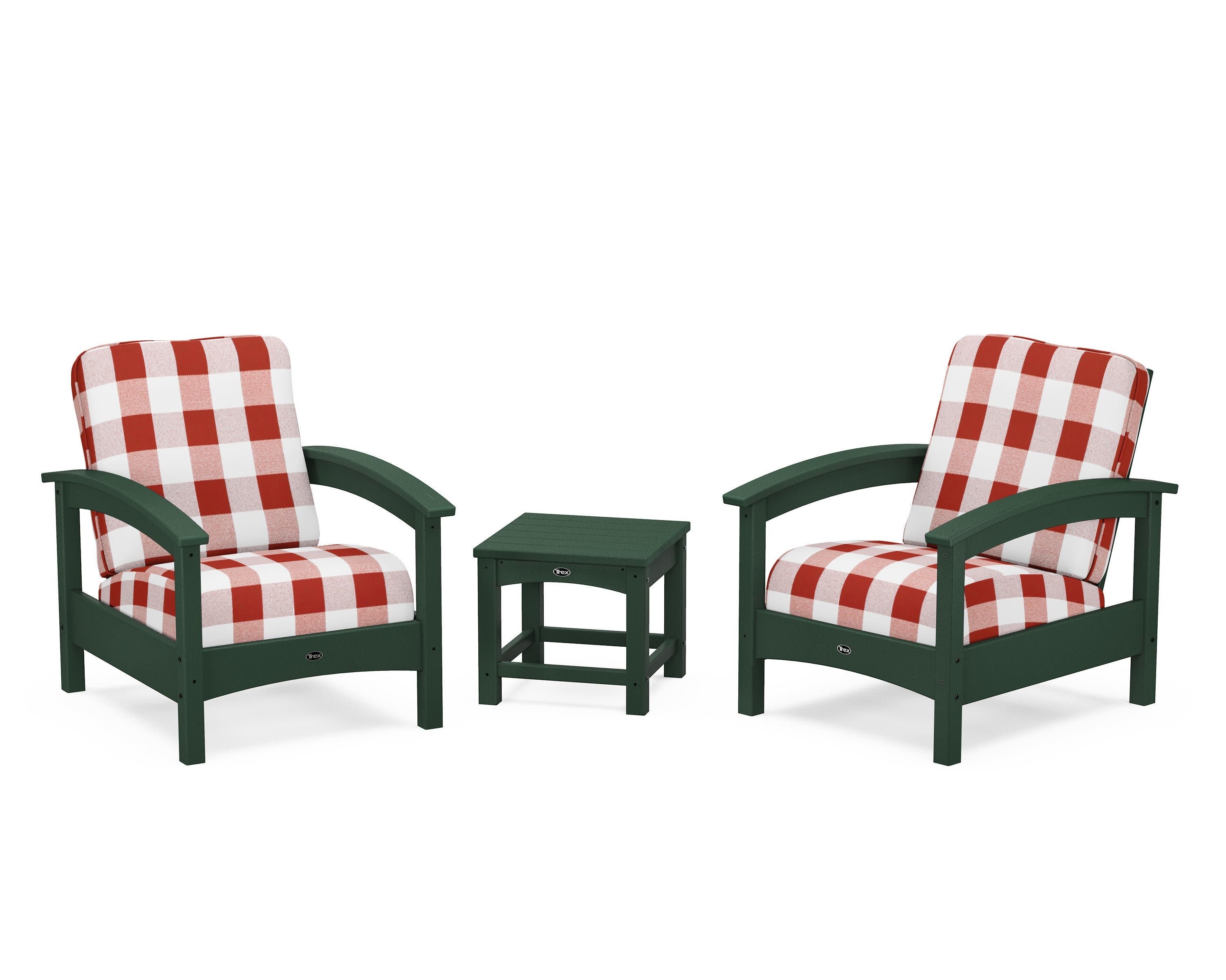 Rockport Club 3-Piece Deep Seating Conversation Set in Rainforest Canopy / Buffalo Plaid Crimson