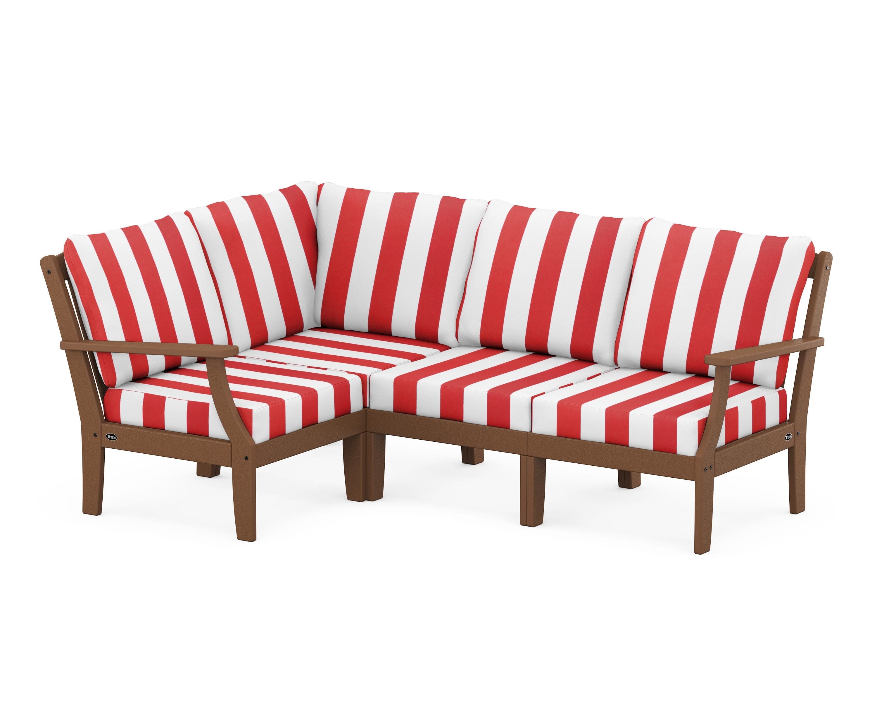 Yacht Club Modular 4-Piece Deep Seating Set in Tree House / Cabana Stripe Crimson