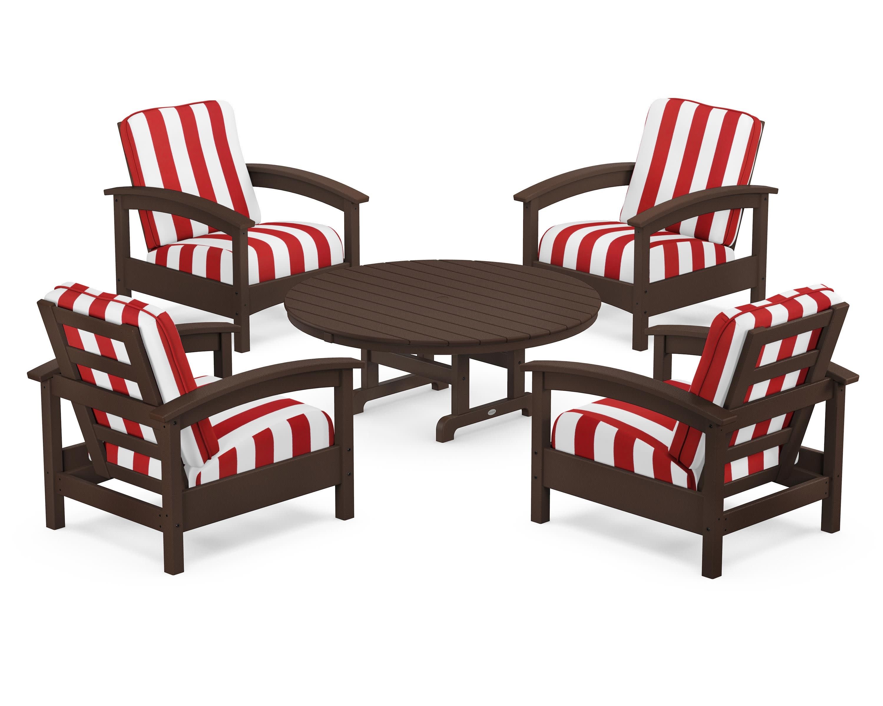 Rockport 5-Piece Deep Seating Set in Vintage Lantern / Cabana Stripe Crimson