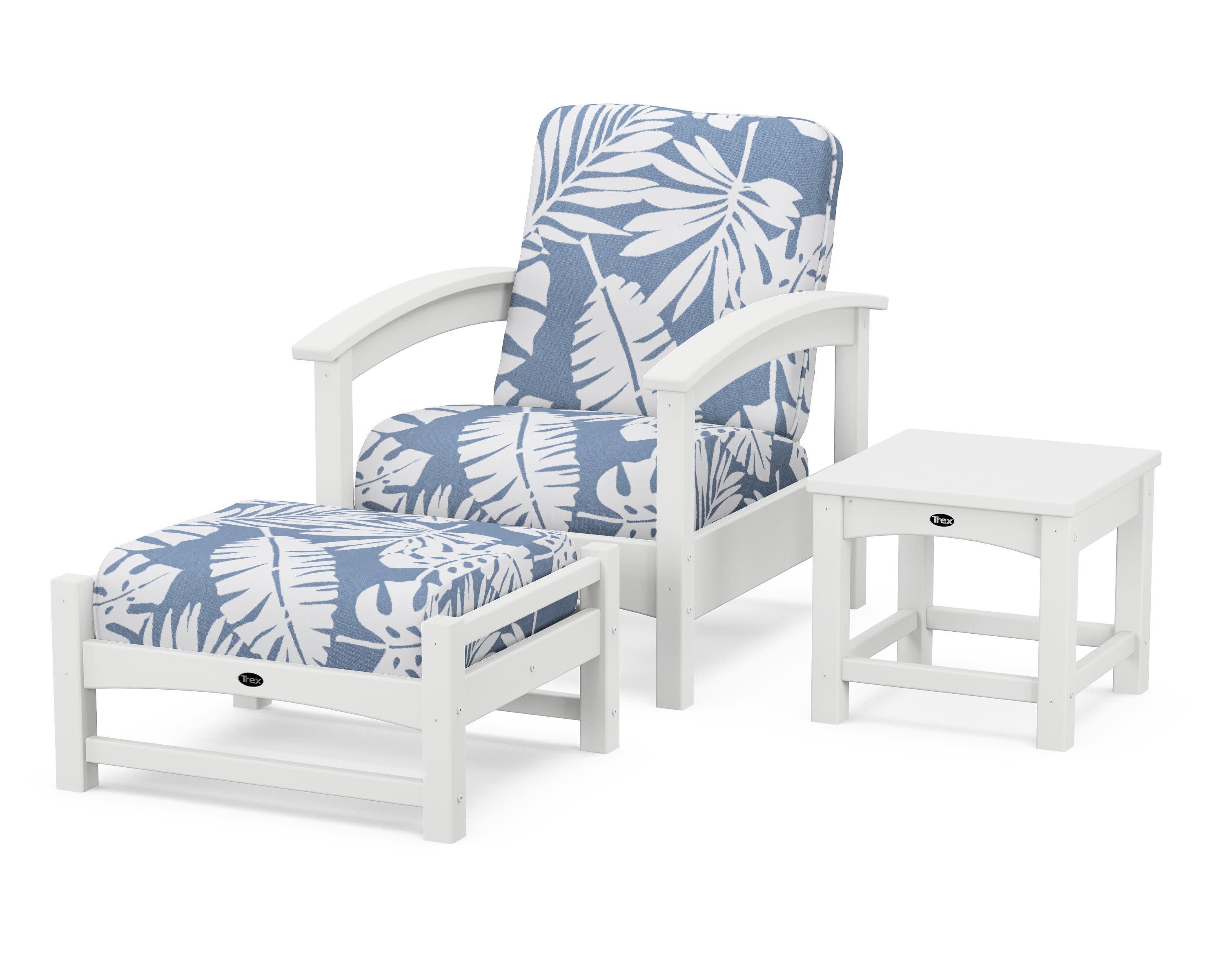 Rockport 3-Piece Deep Seating Set in Classic White / Leaf Sky Blue