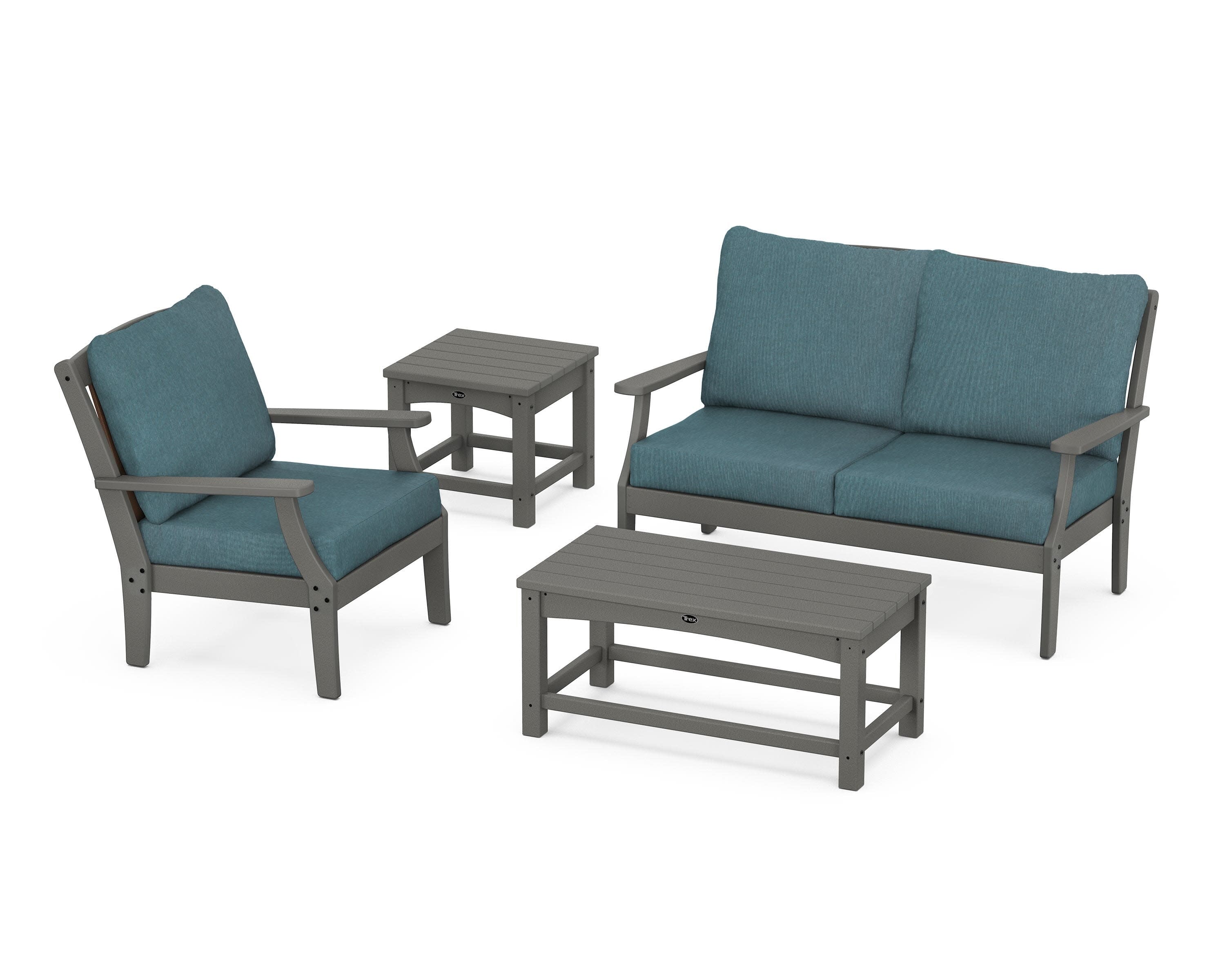Yacht Club 4-Piece Deep Seating Set in Stepping Stone / Ocean Teal
