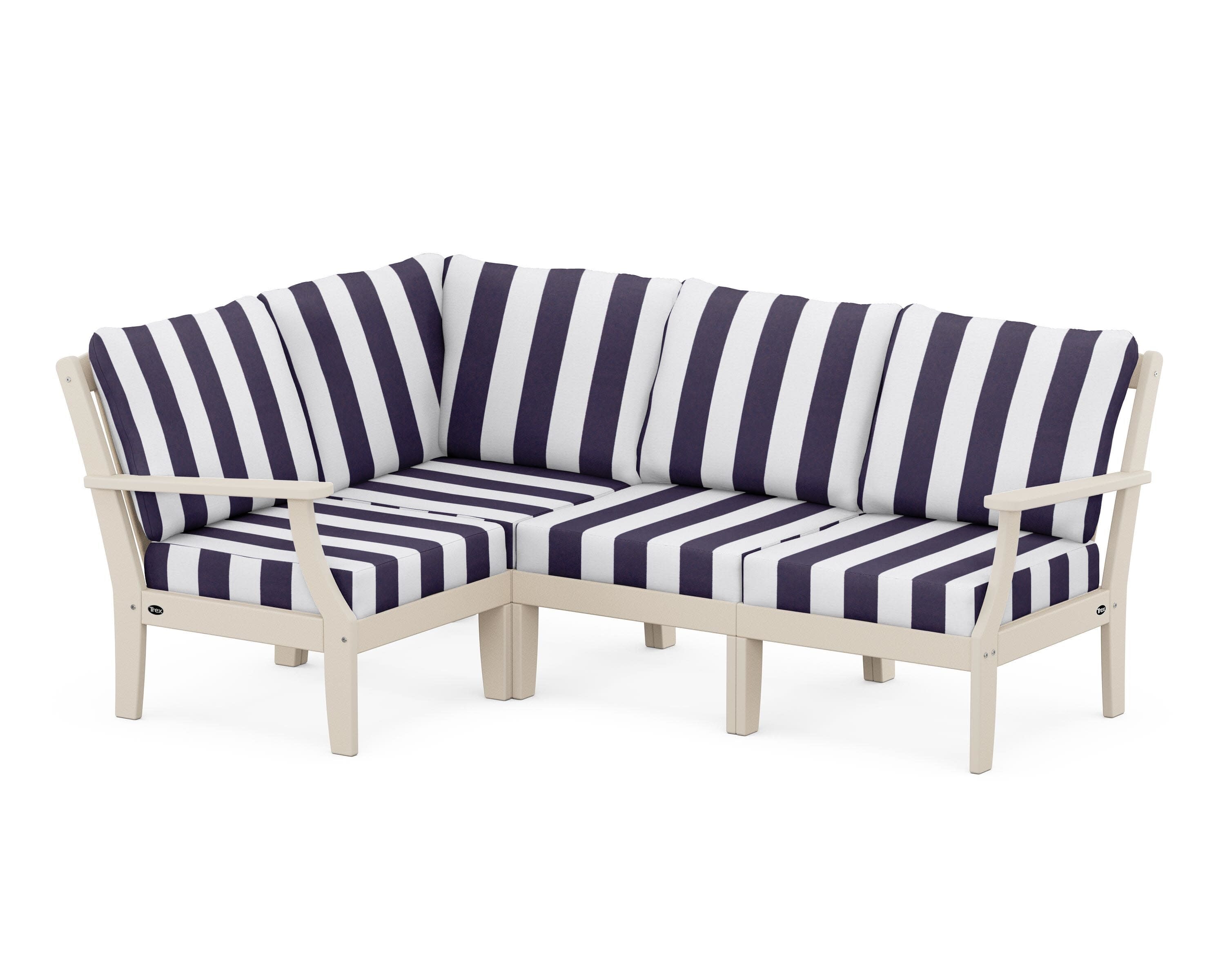 Yacht Club Modular 4-Piece Deep Seating Set in Sand Castle / Cabana Stripe Navy