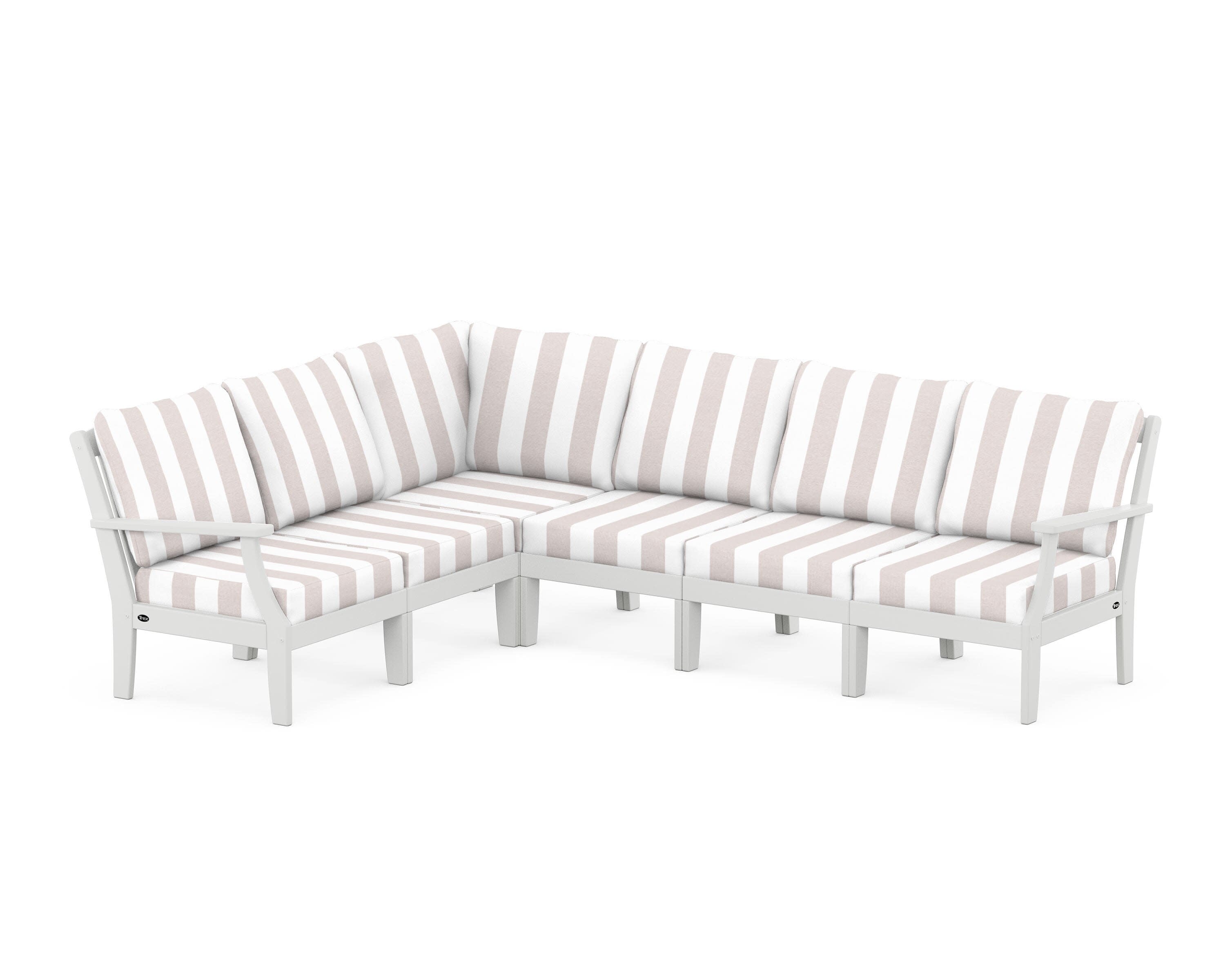 Yacht Club Modular 6-Piece Deep Seating Set in Classic White / Cabana Stripe Dune Burlap