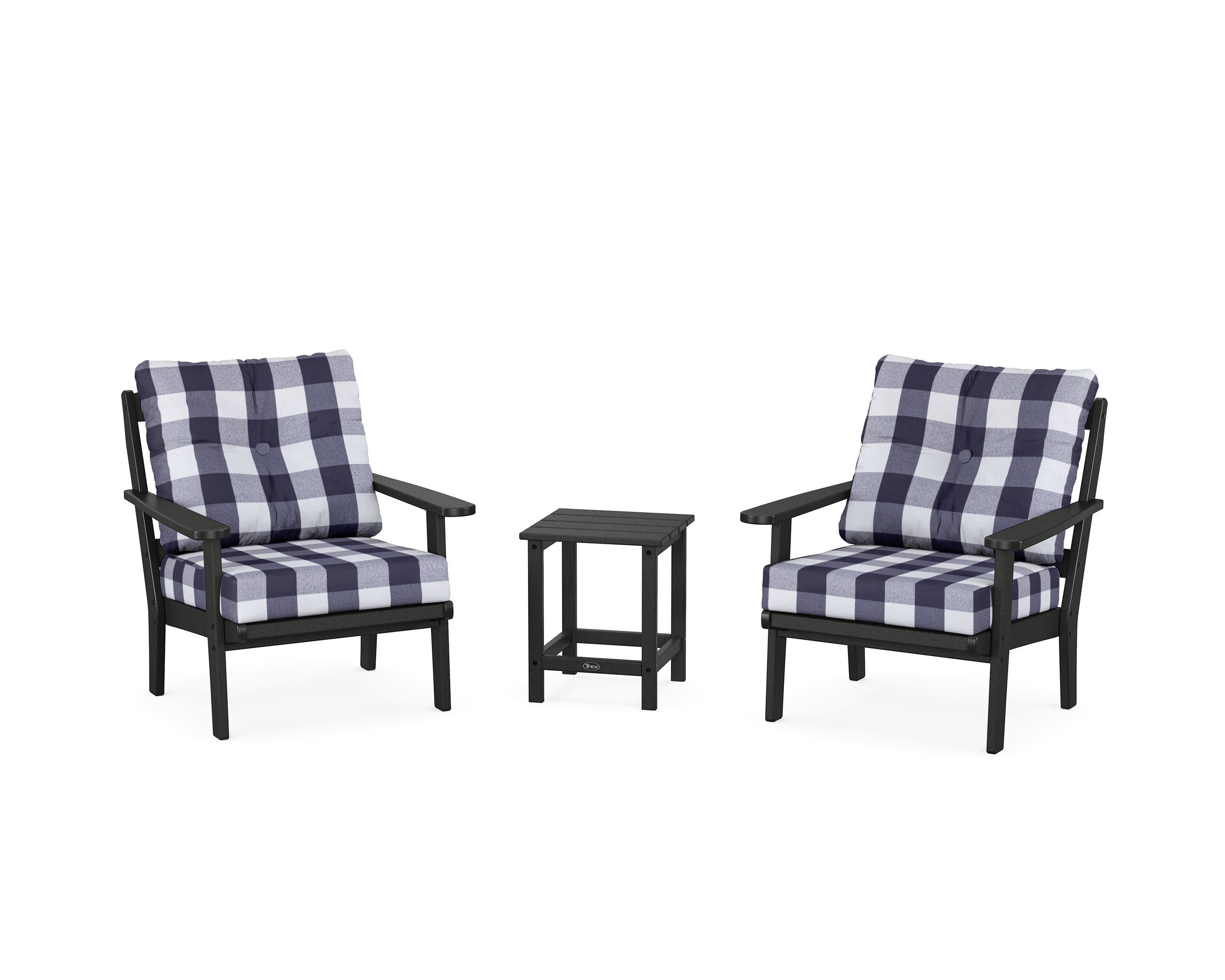 Cape Cod 3-Piece Deep Seating Set in Charcoal Black / Buffalo Plaid Navy