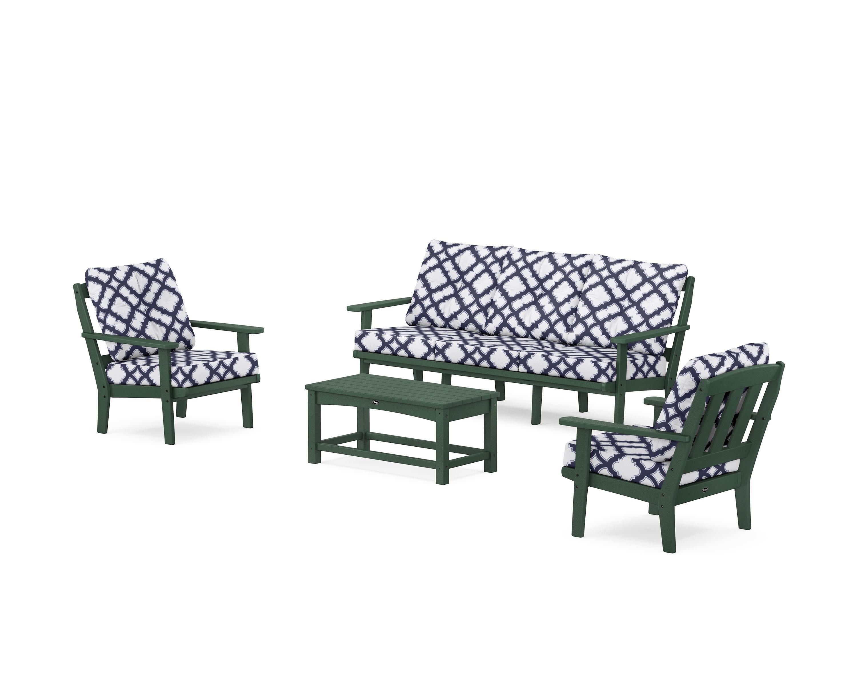 Cape Cod 4-Piece Deep Seating Set with Sofa in Rainforest Canopy / Trellis Navy