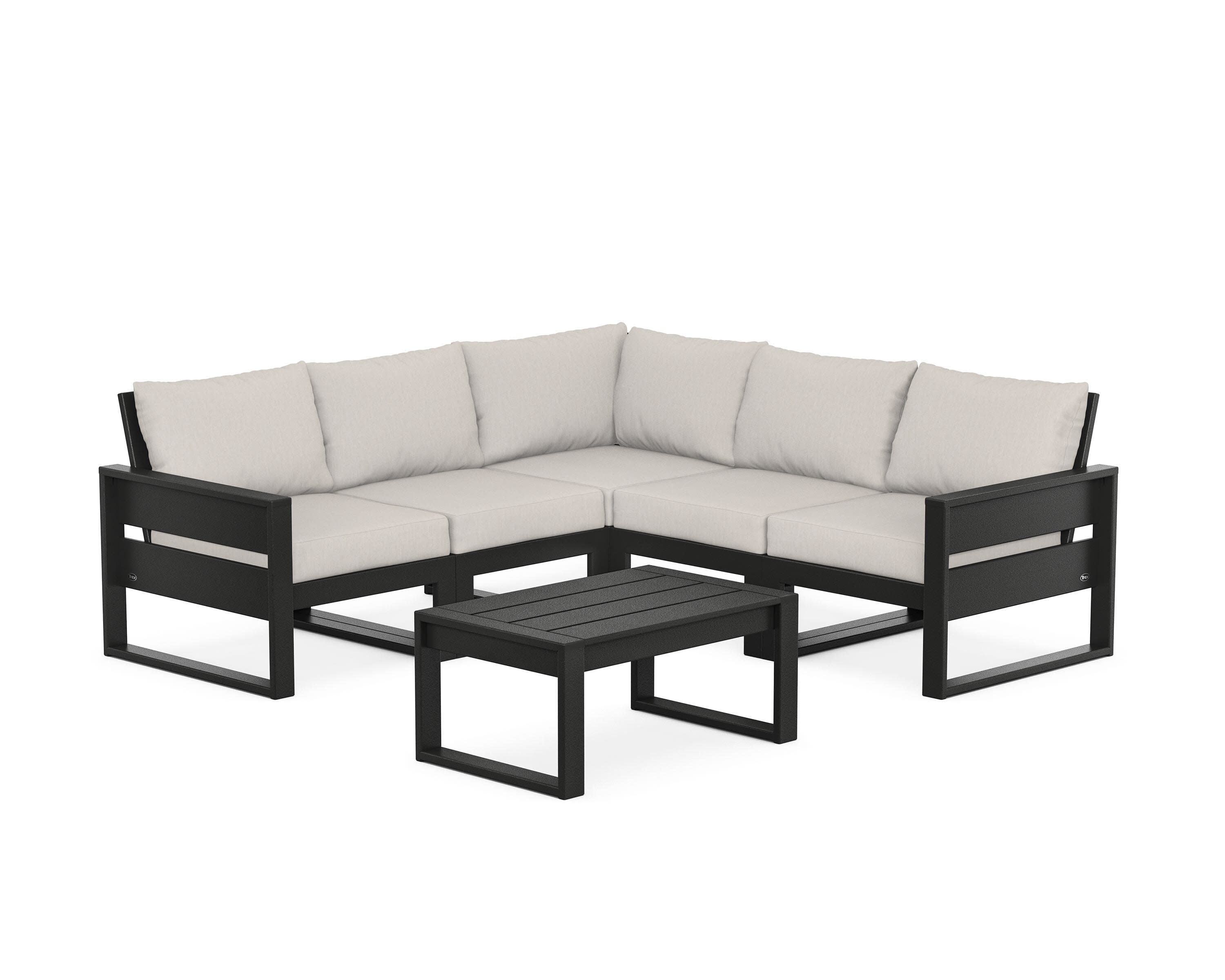 Eastport 6-Piece Deep Seating Sectional + Coffee Table Set in Charcoal Black / Cast Ash