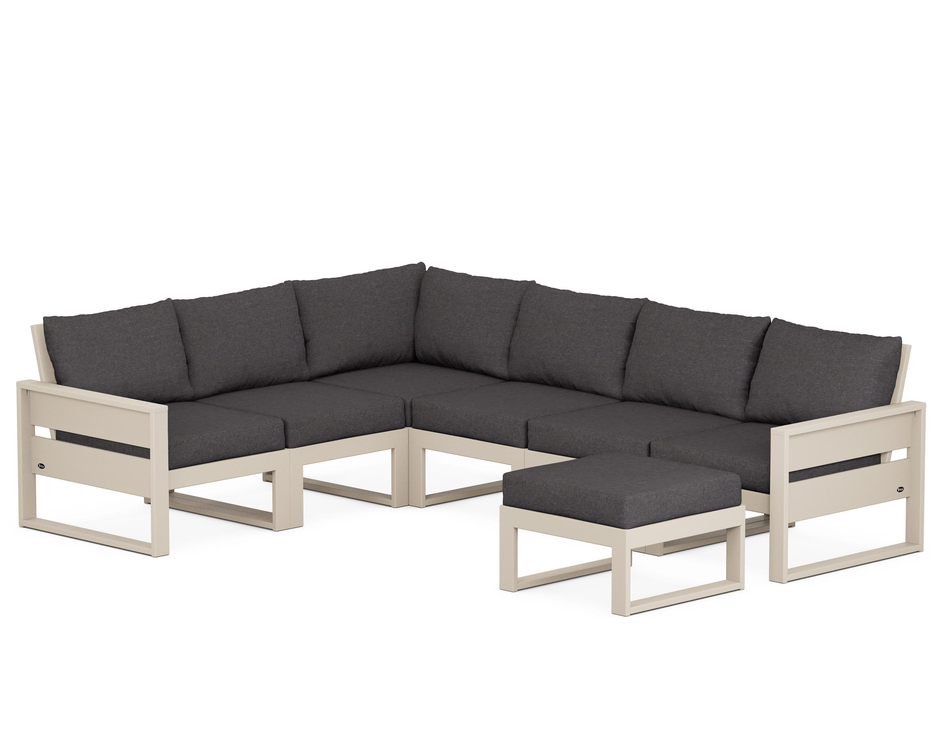 Eastport 6-Piece Sectional with Ottoman in Sand Castle / Ash Charcoal