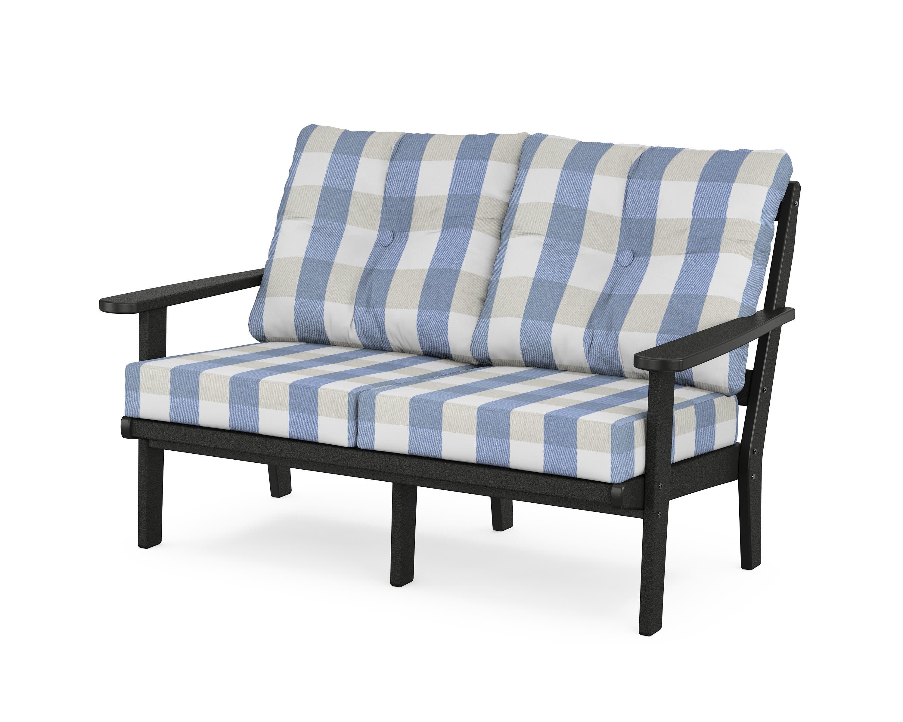 Cape Cod Deep Seating Loveseat in Charcoal Black / Buffalo Plaid Sky Blue