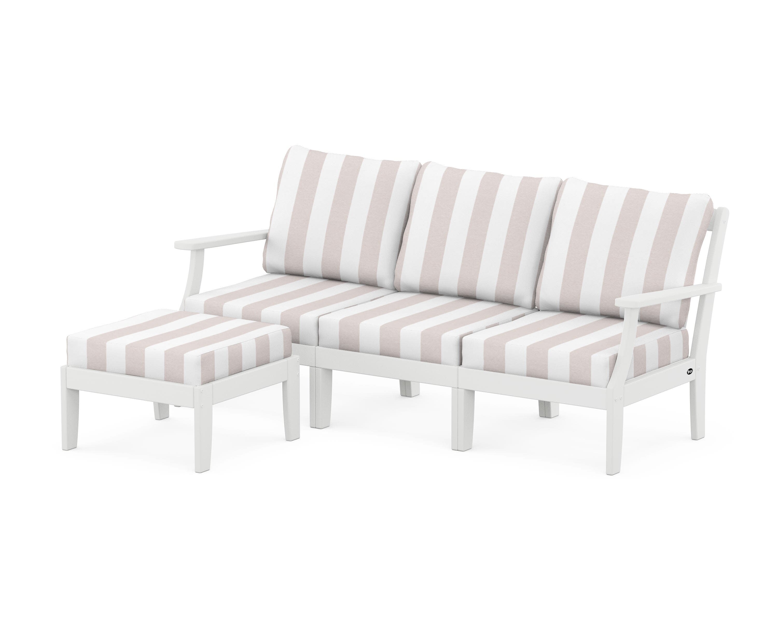 Yacht Club Modular 4-Piece Deep Seating Set with Ottoman in Classic White / Cabana Stripe Dune Burlap