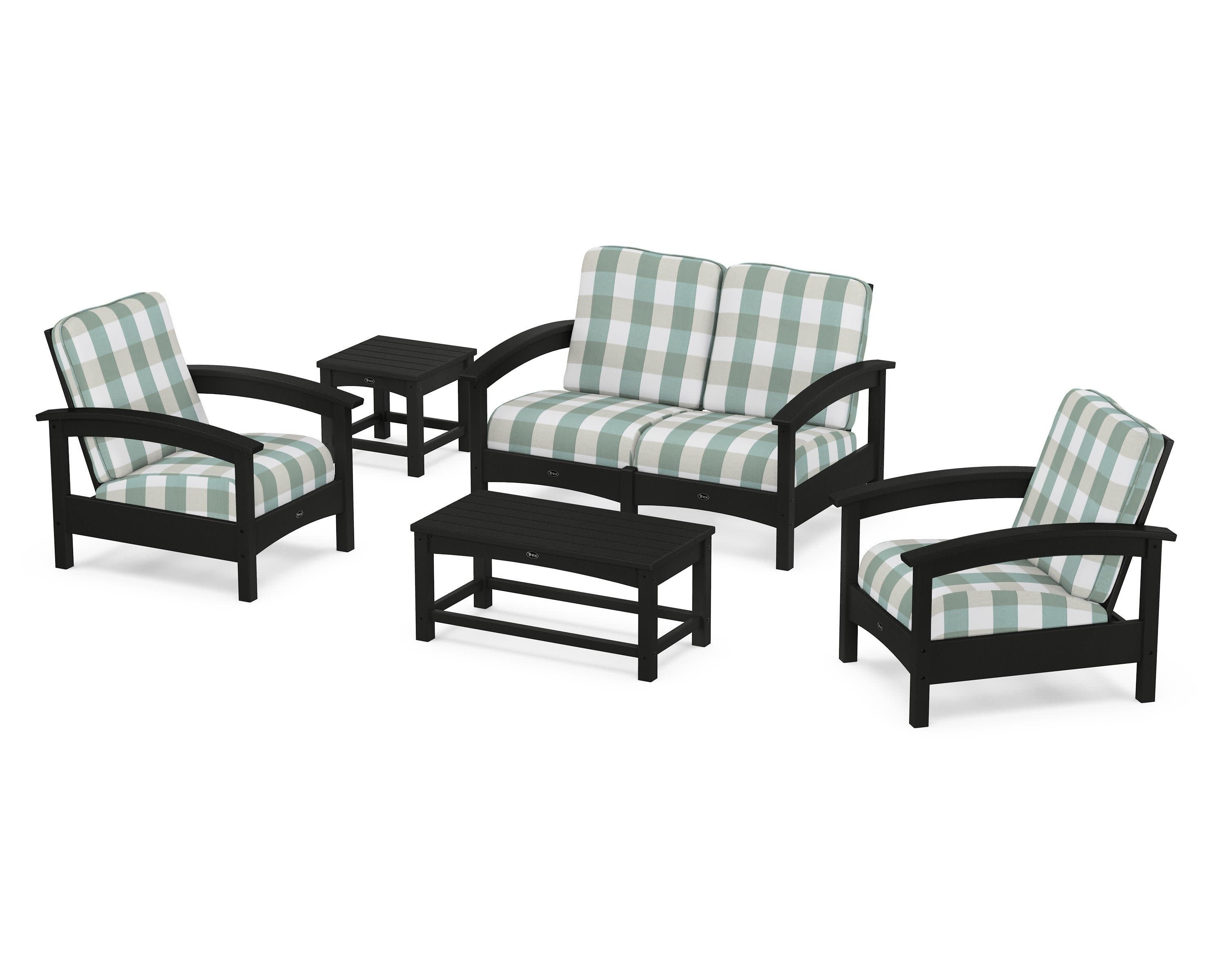 Rockport Club 6-Piece Deep Seating Conversation Set in Charcoal Black / Buffalo Plaid Glacier Spa