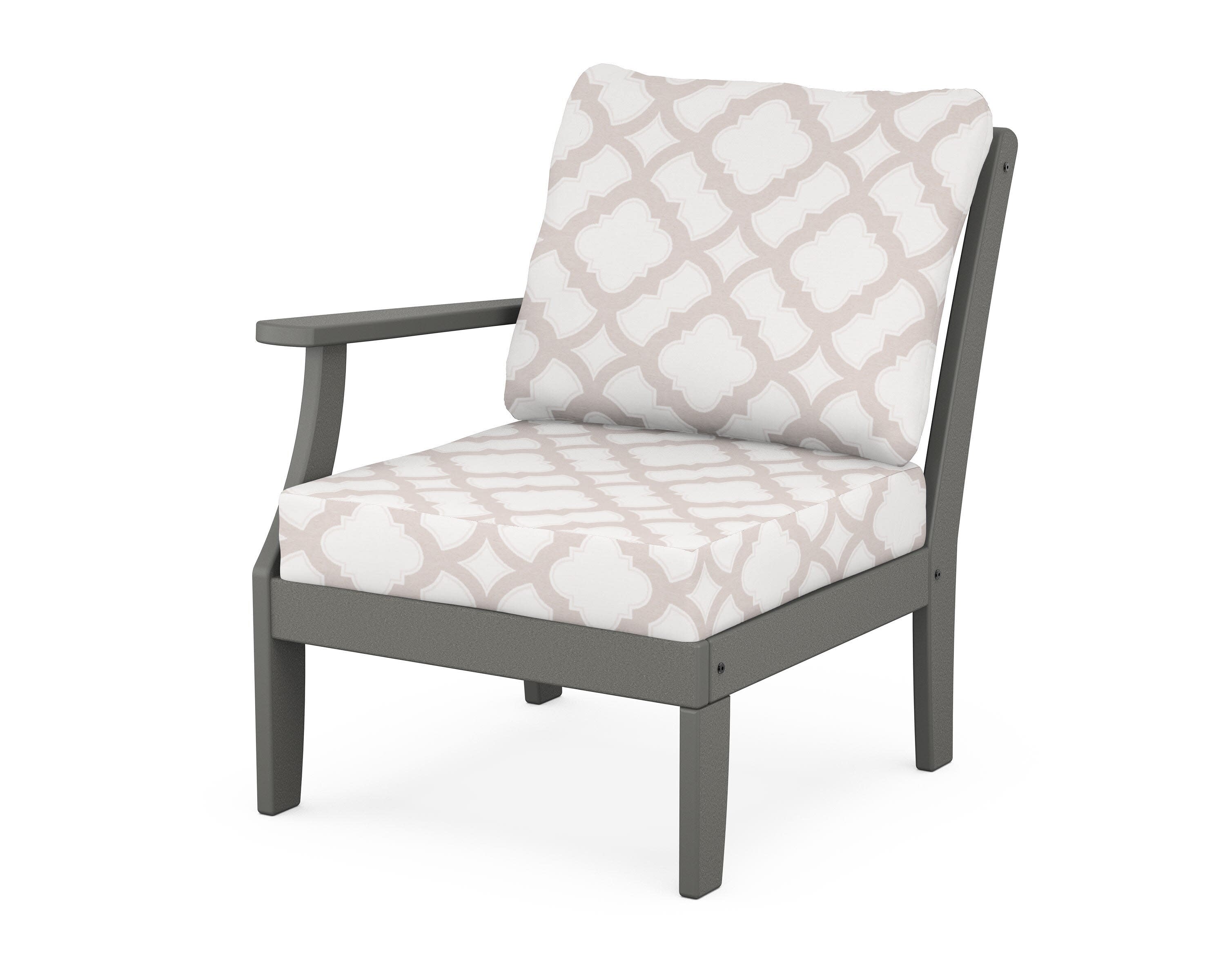 Yacht Club Modular Left Arm Chair in Stepping Stone / Trellis Dune Burlap