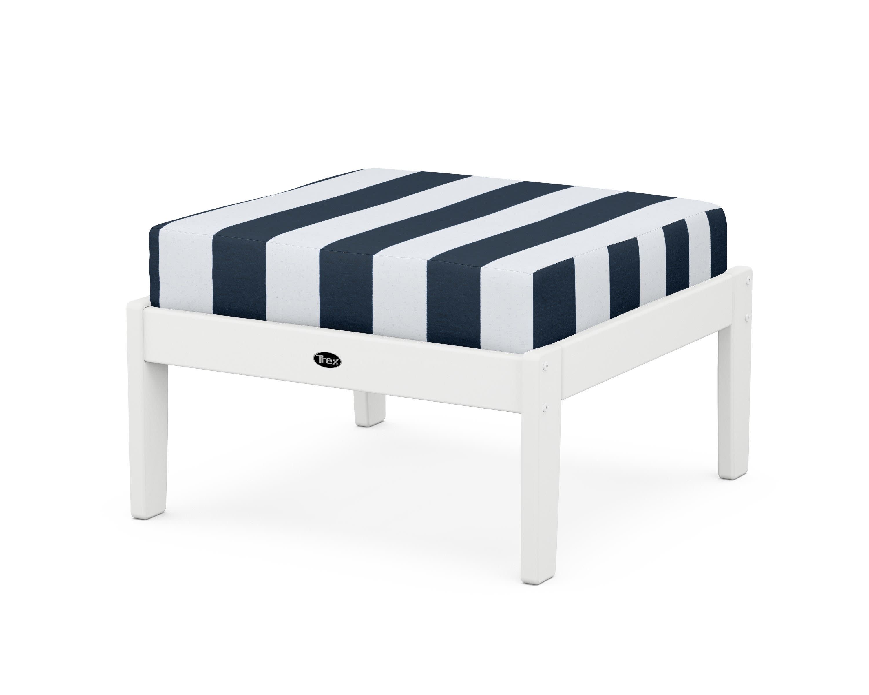 Yacht Club Deep Seating Ottoman in Classic White / Cabana Stripe Marine Indigo