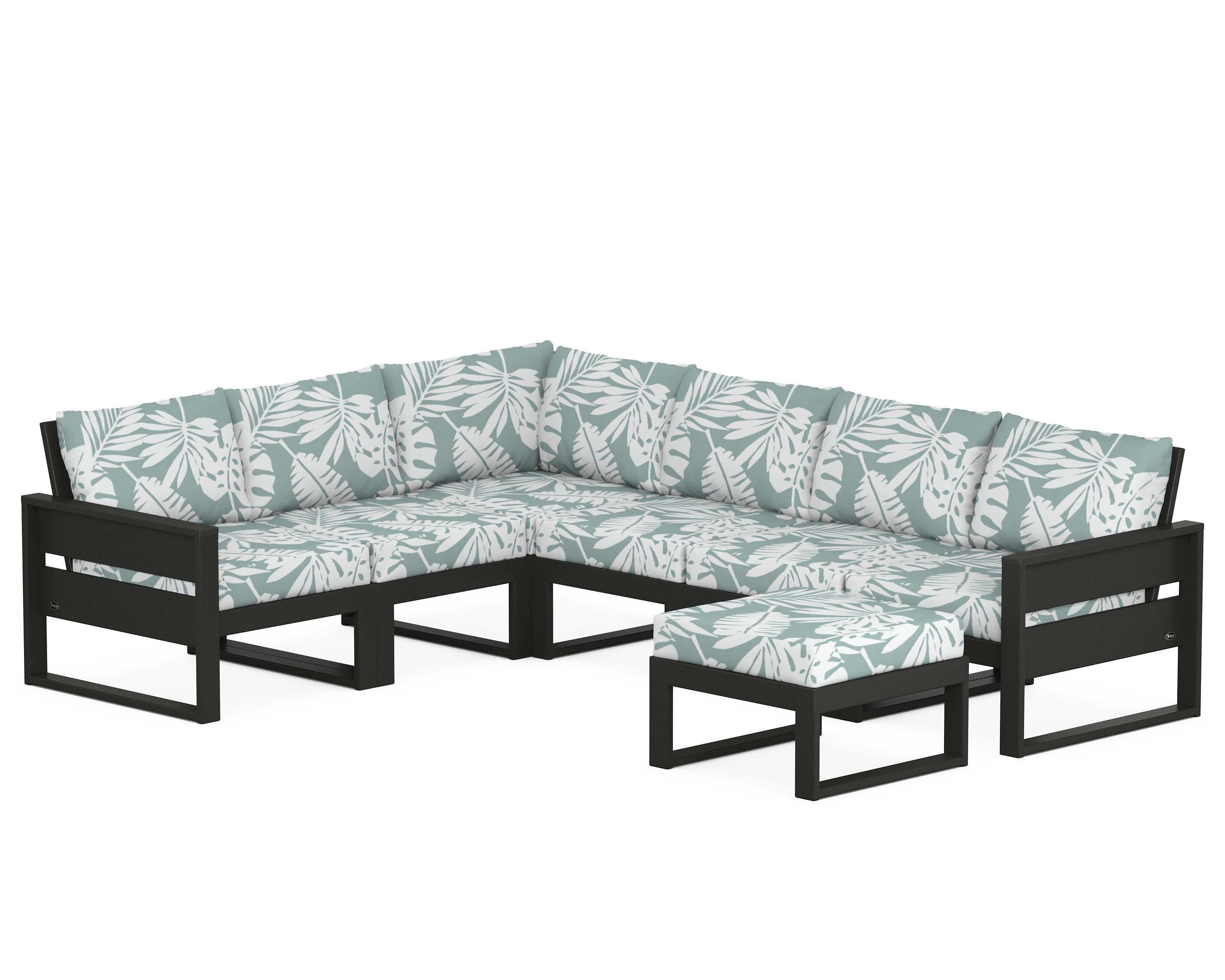 Eastport 6-Piece Sectional with Ottoman in Charcoal Black / Leaf Glacier Spa