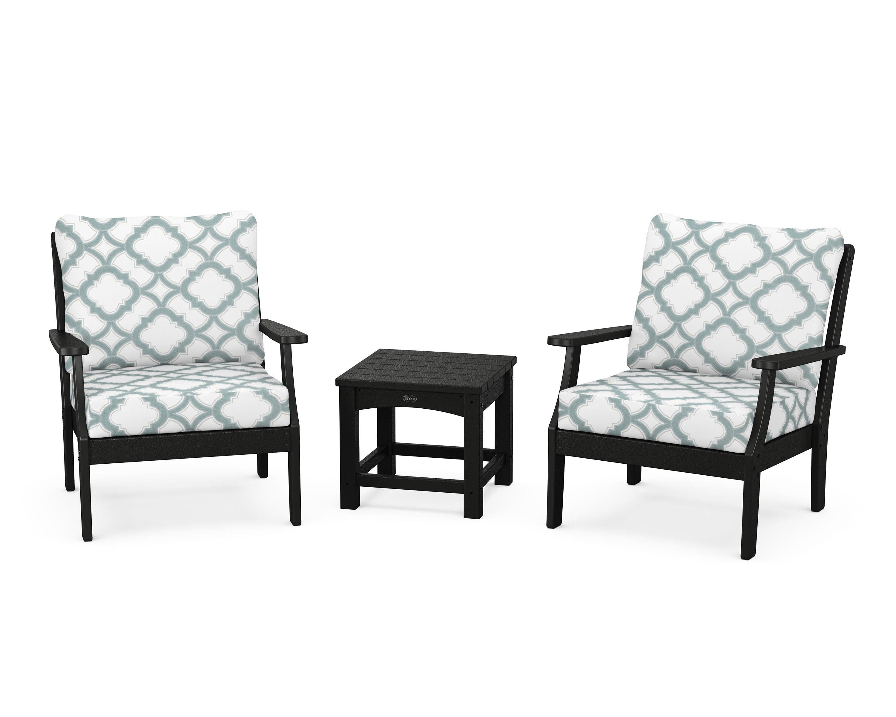 Yacht Club 3-Piece Deep Seating Set in Charcoal Black / Trellis Glacier Spa