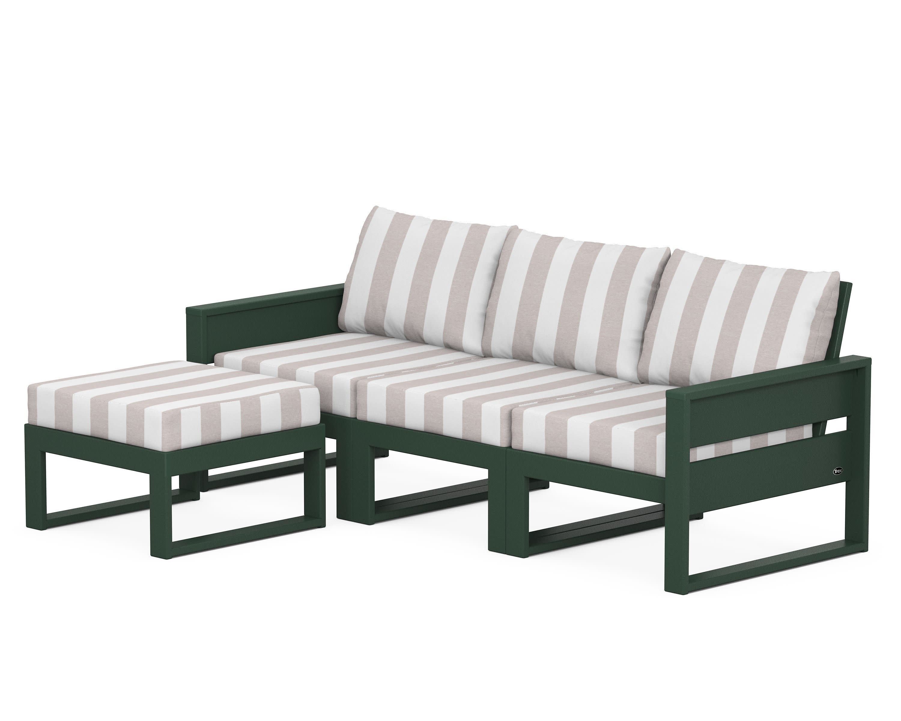 Eastport 4- Piece Sectional with Ottoman in Rainforest Canopy / Cabana Stripe Dune Burlap