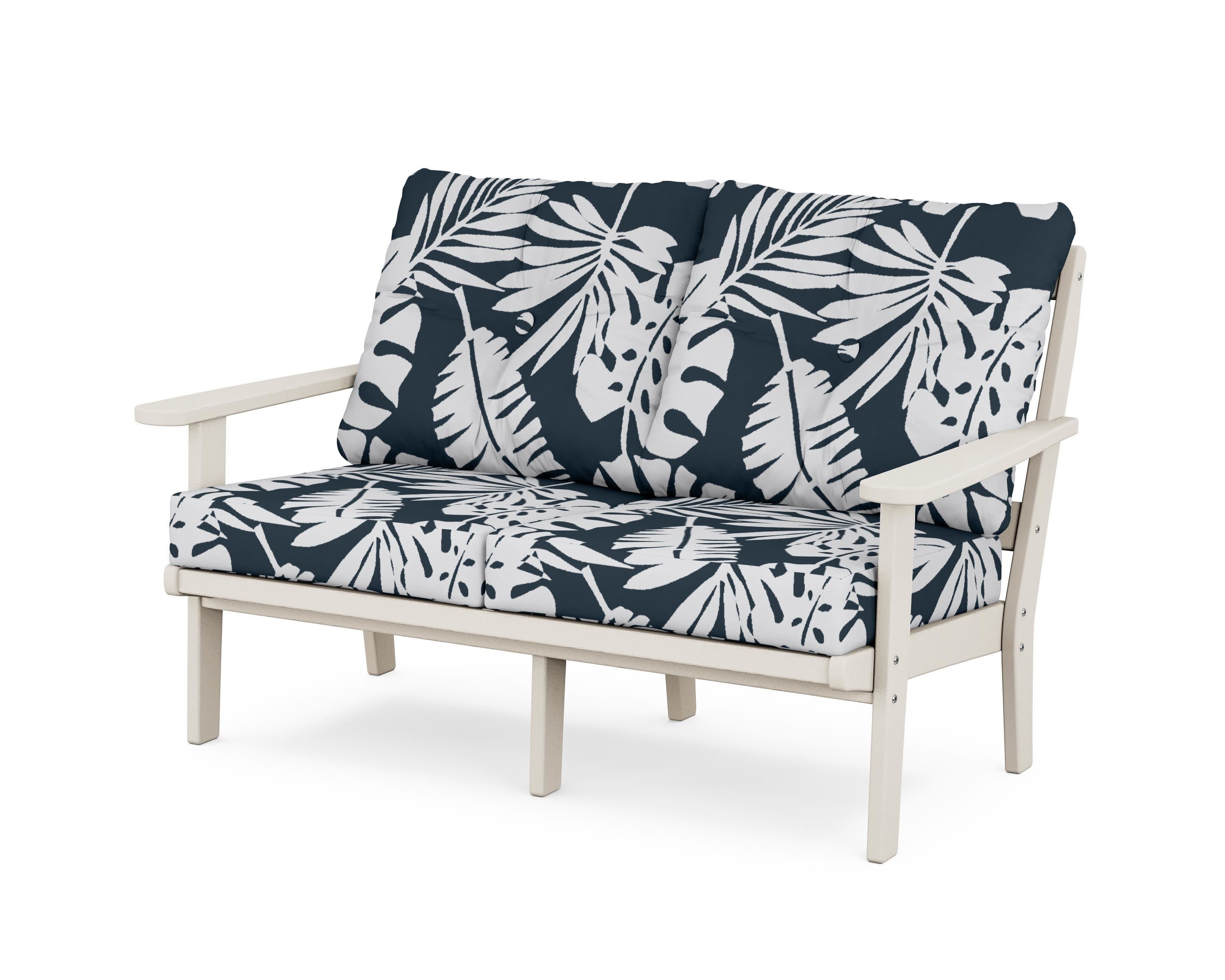 Cape Cod Deep Seating Loveseat in Sand Castle / Leaf Marine Indigo