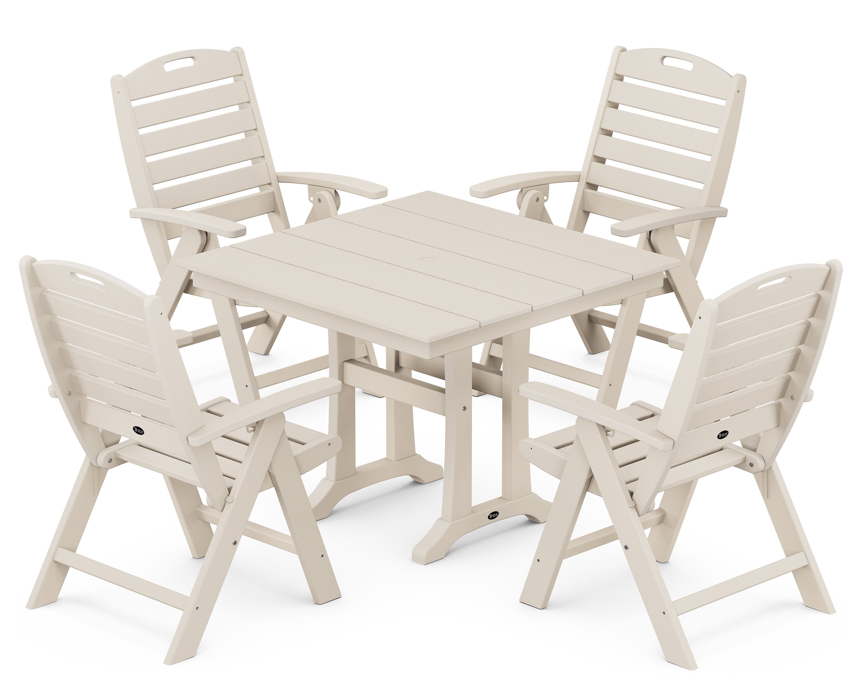 Yacht Club Highback 5-Piece Farmhouse Trestle Dining Set in Sand Castle