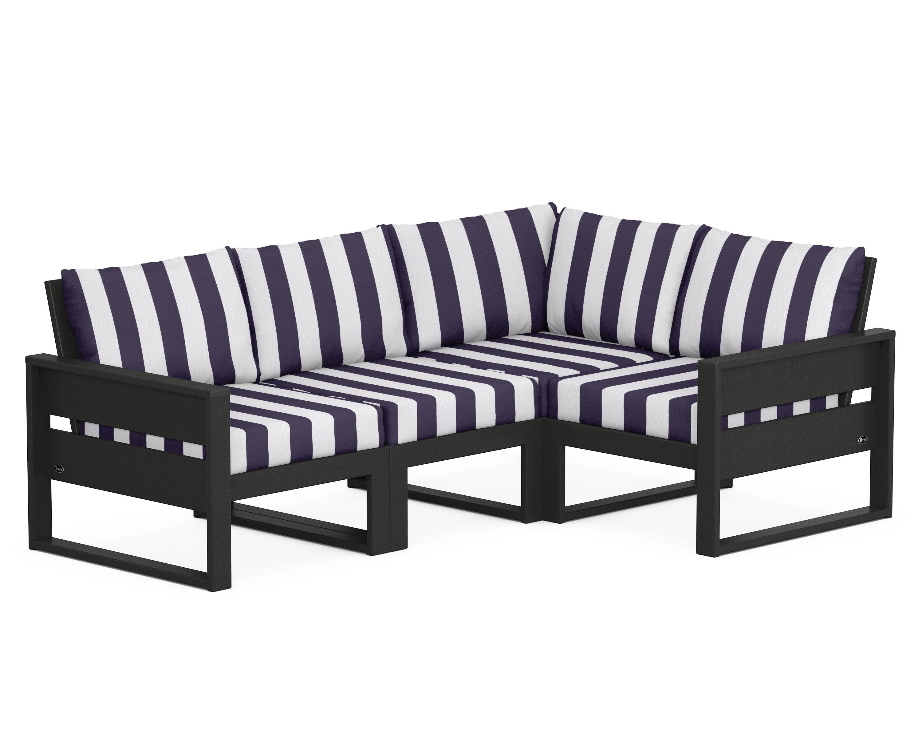 Eastport 4- Piece Sectional in Charcoal Black / Cabana Stripe Navy