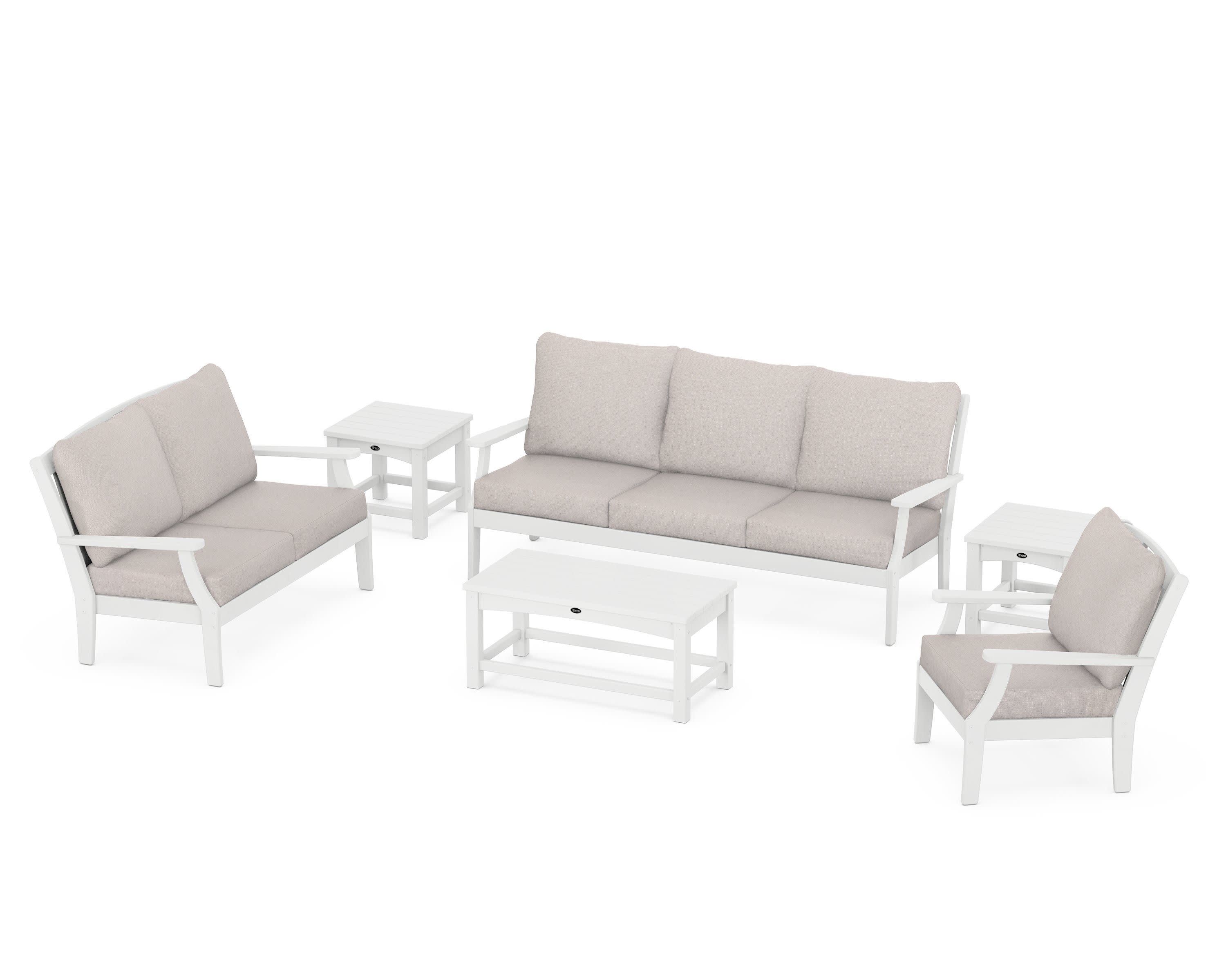 Yacht Club 6-Piece Deep Seating Set in Classic White / Dune Burlap