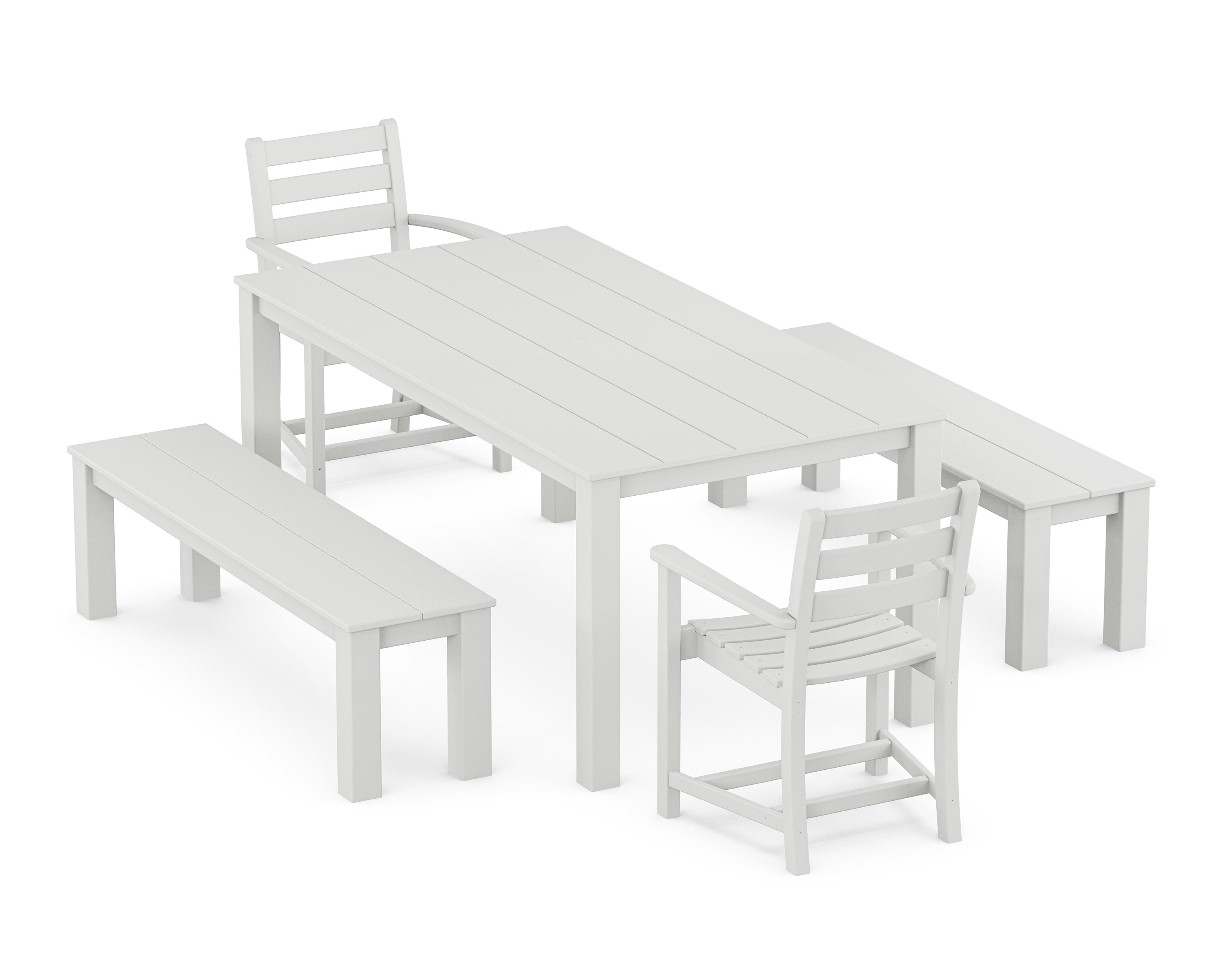 Monterey Bay 5-Piece Parsons Dining Set with Benches in Classic White