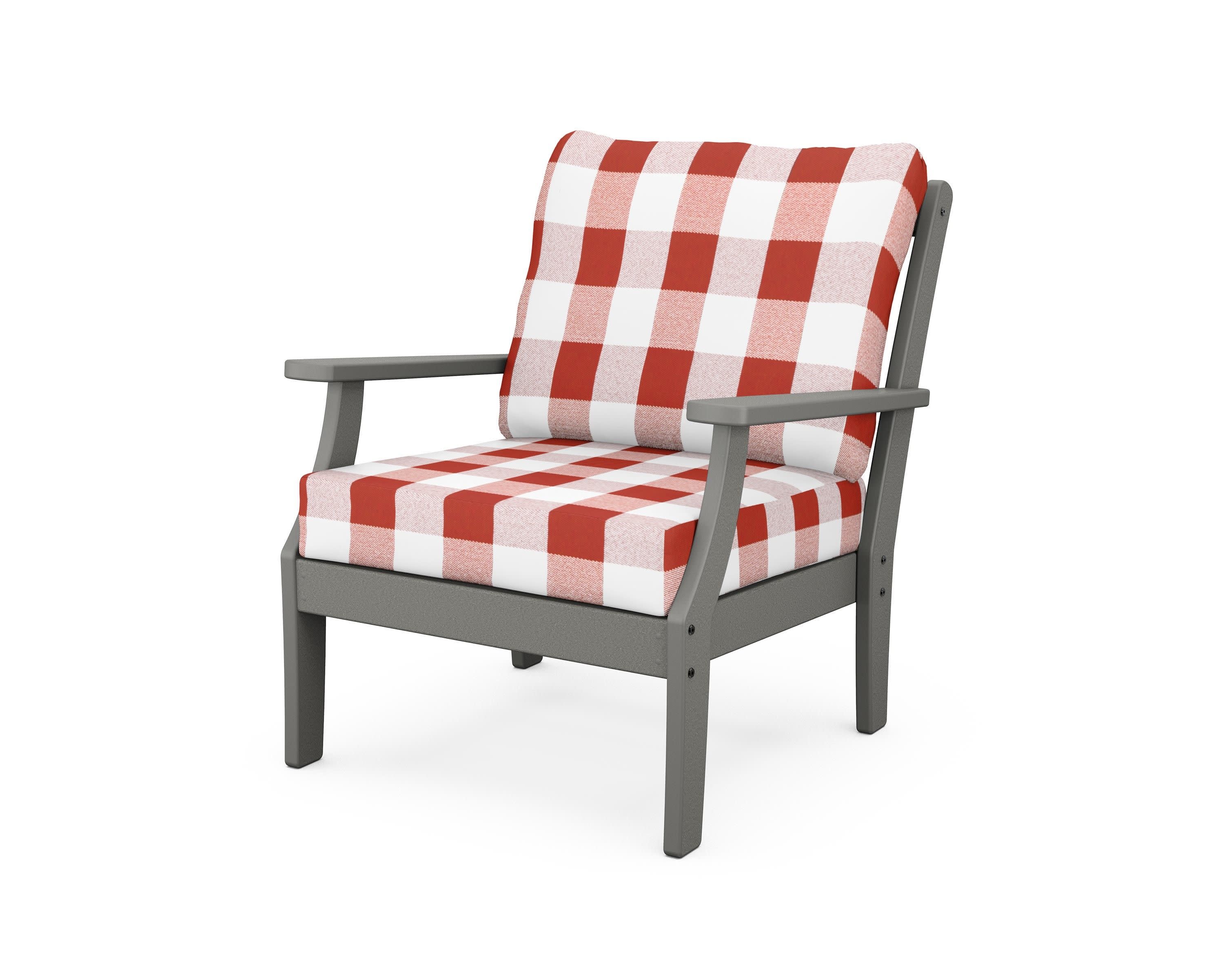 Yacht Club Deep Seating Chair in Stepping Stone / Buffalo Plaid Crimson