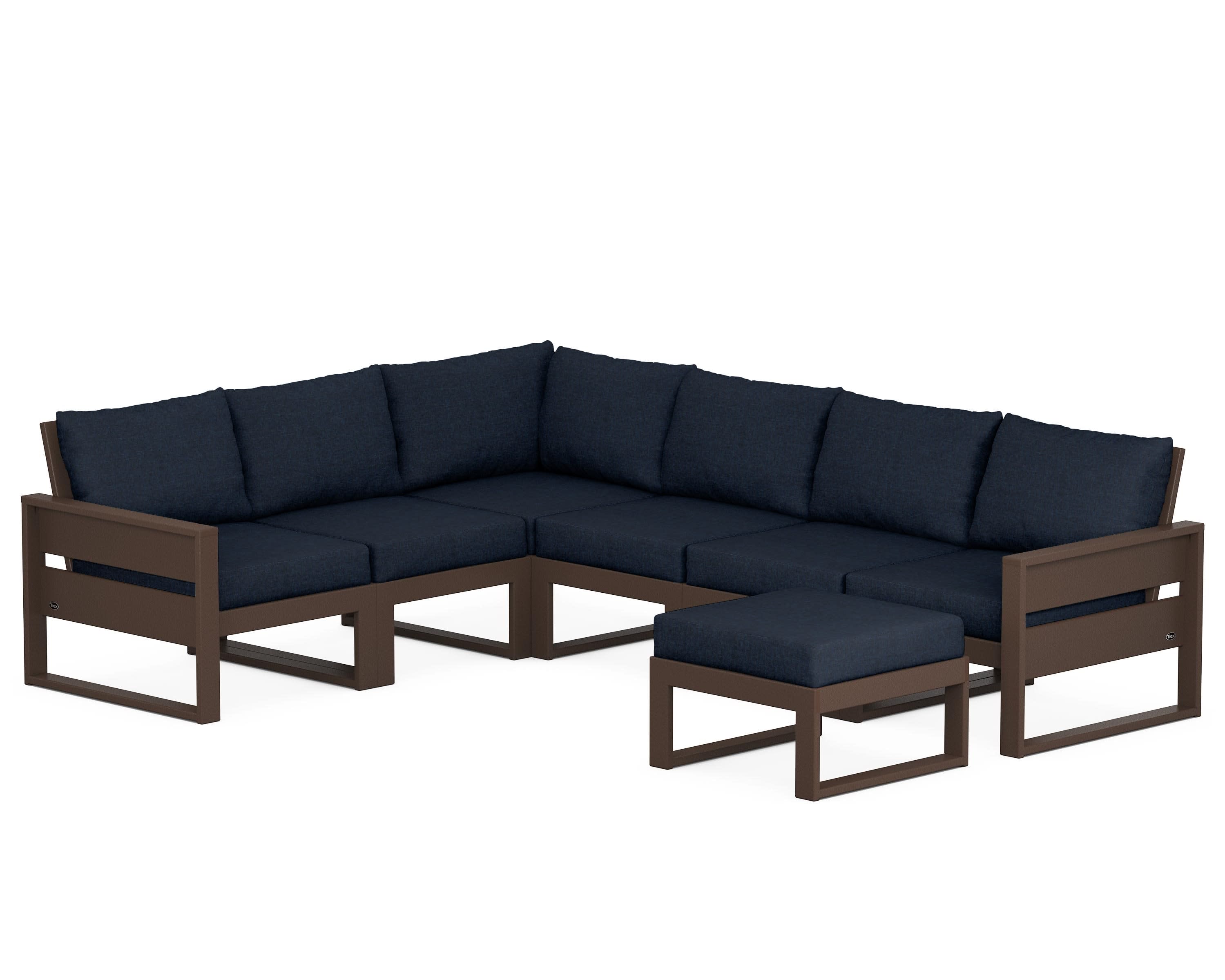 Eastport 6-Piece Sectional with Ottoman in Vintage Lantern / Marine Indigo