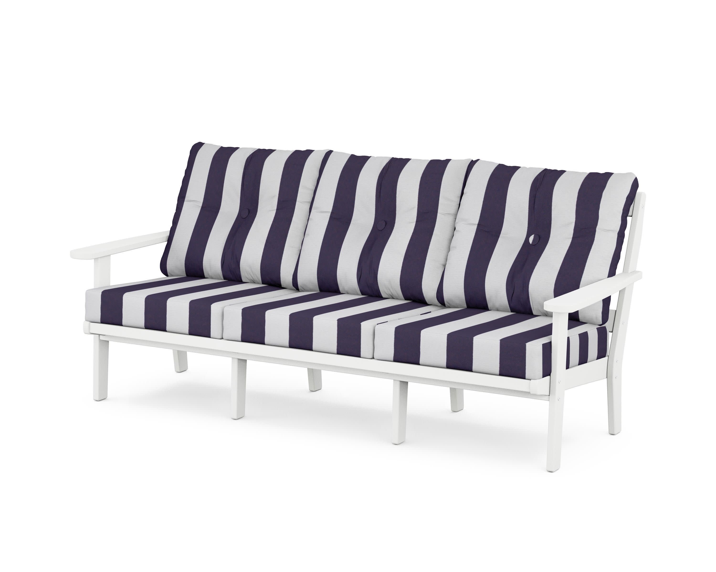 Cape Cod Deep Seating Sofa in Classic White / Cabana Stripe Navy