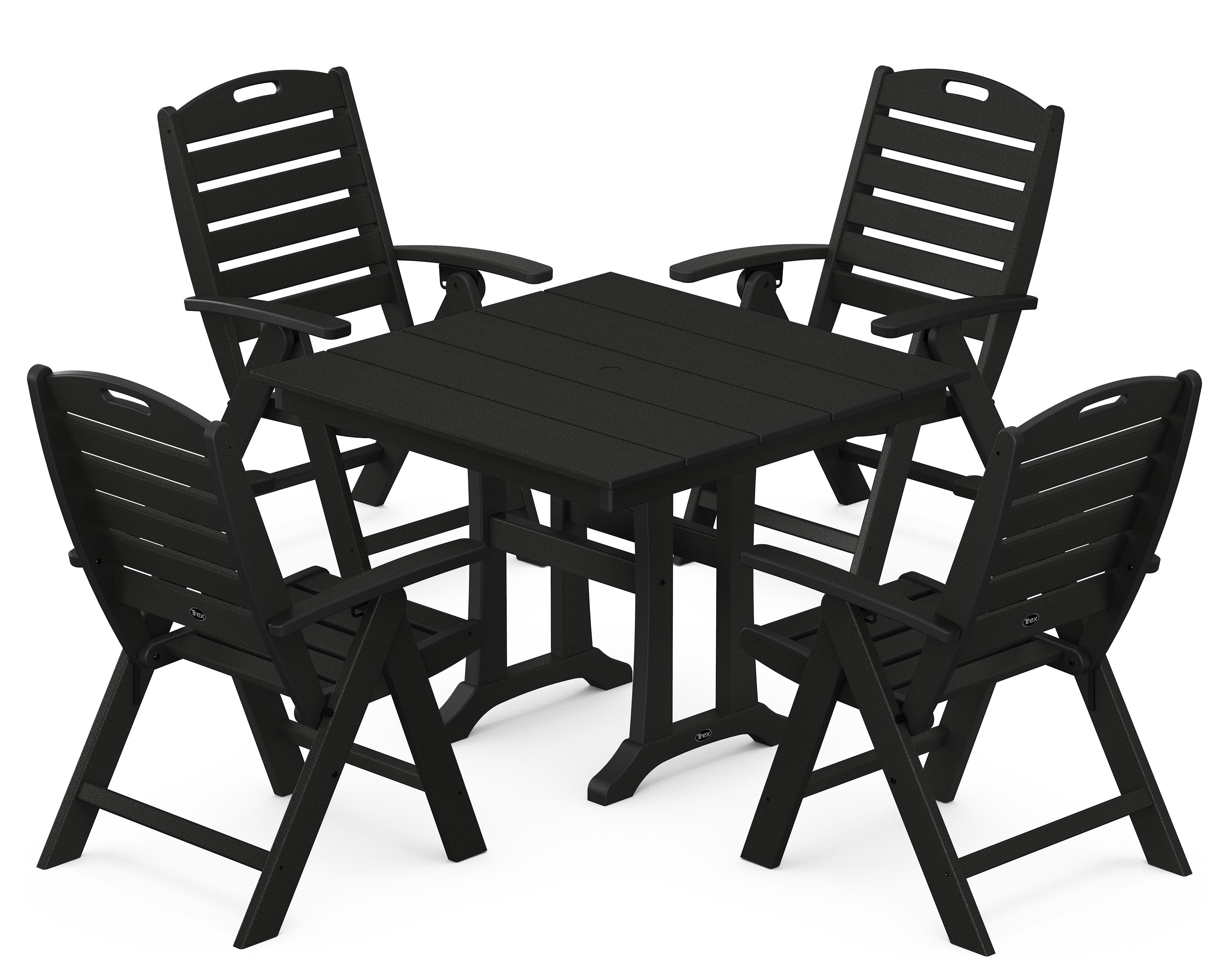 Yacht Club Highback 5-Piece Farmhouse Trestle Dining Set in Charcoal Black