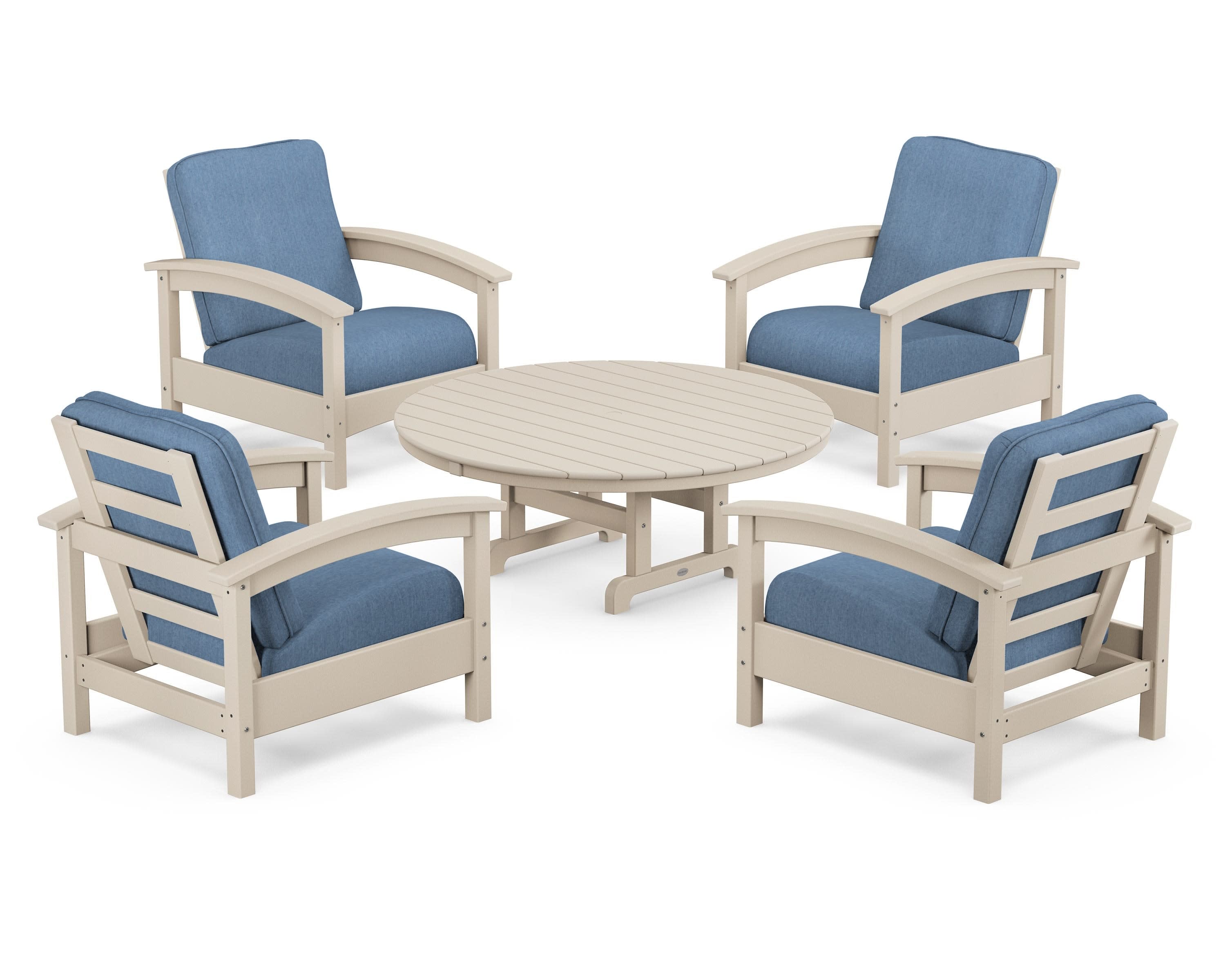 Rockport 5-Piece Deep Seating Set in Sand Castle / Sky Blue