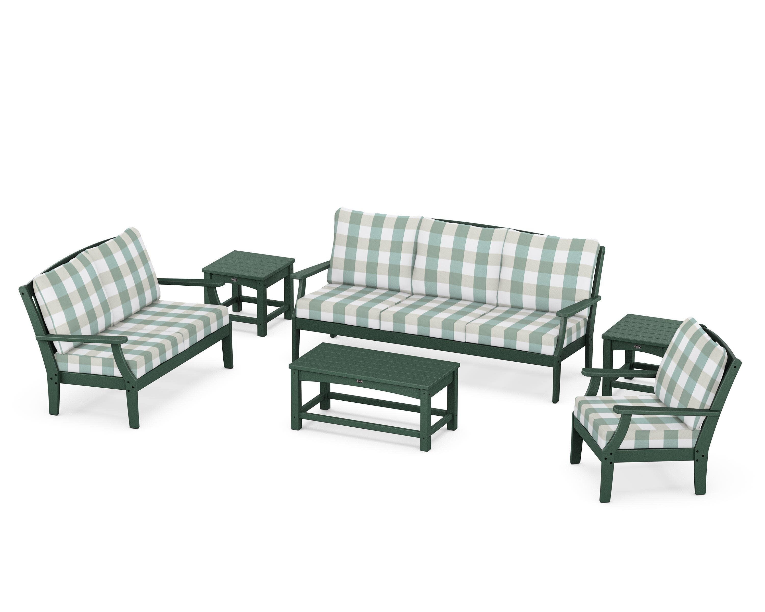 Yacht Club 6-Piece Deep Seating Set in Rainforest Canopy / Buffalo Plaid Glacier Spa