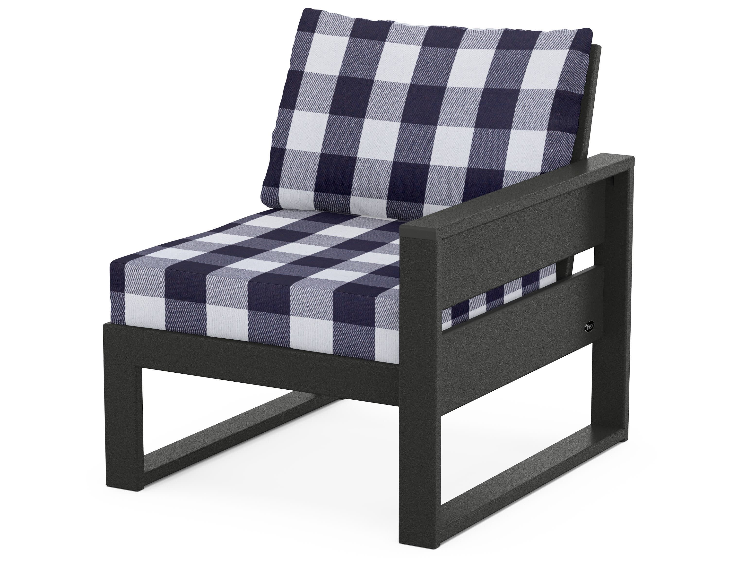 Eastport Modular Right Arm Chair in Charcoal Black / Buffalo Plaid Navy