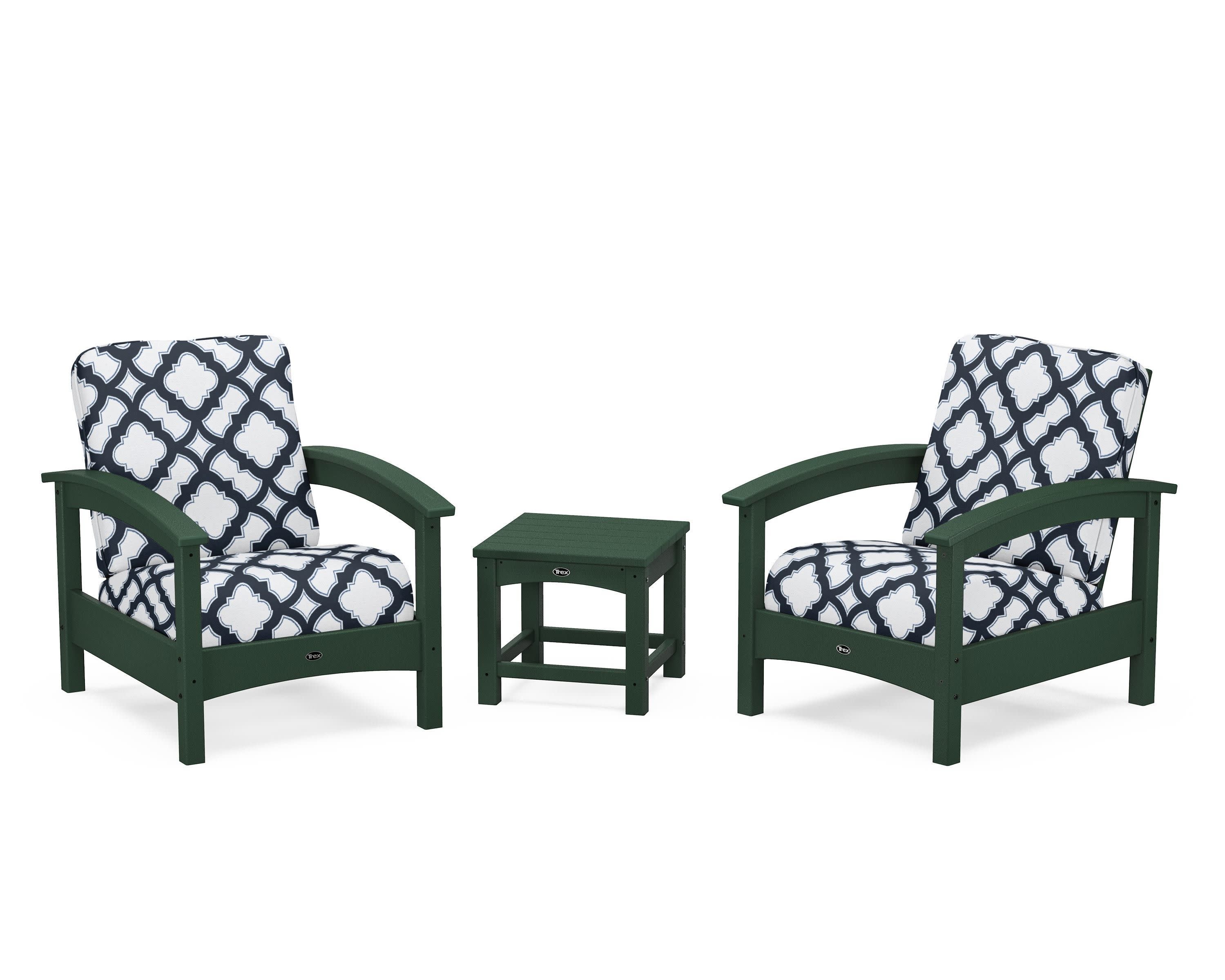 Rockport Club 3-Piece Deep Seating Conversation Set in Rainforest Canopy / Trellis Marine Indigo