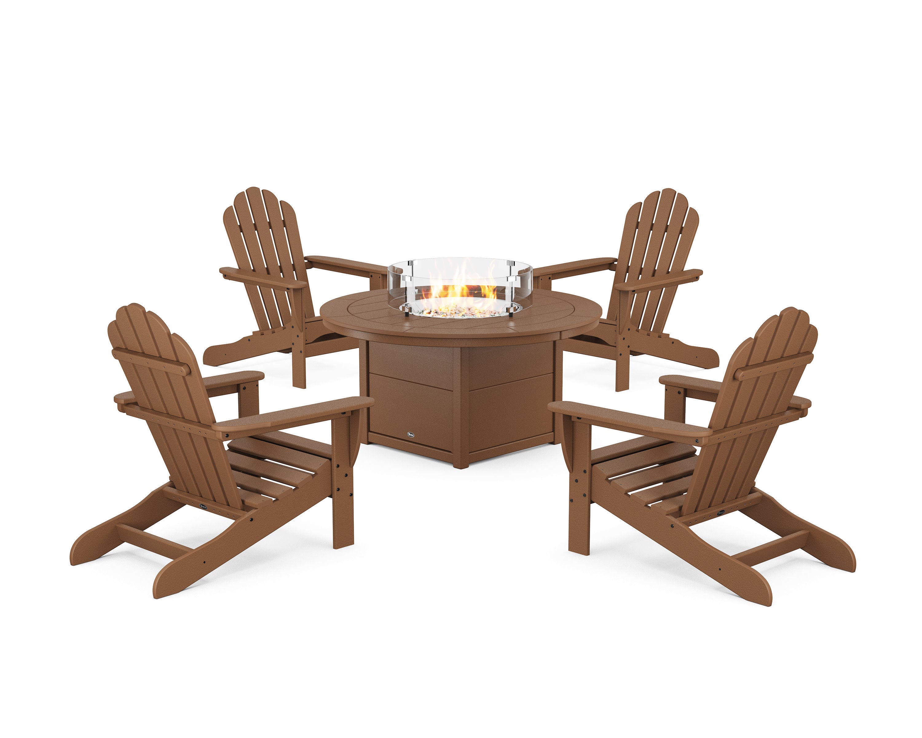 5-Piece Monterey Bay Adirondack Conversation Set with Fire Pit Table in Tree House