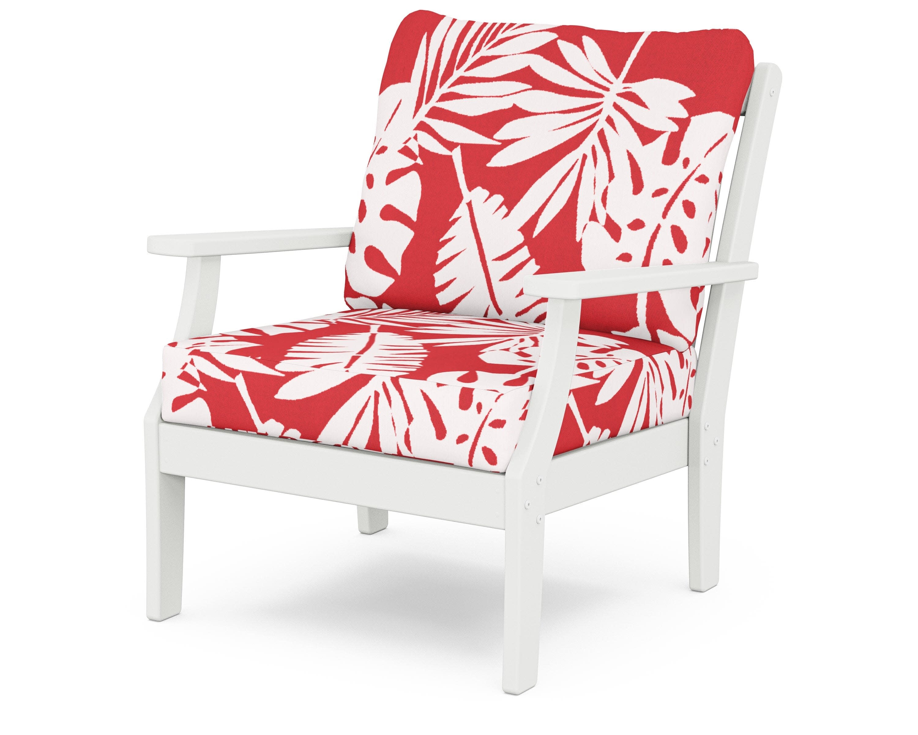 Yacht Club Deep Seating Chair in Classic White / Leaf Crimson